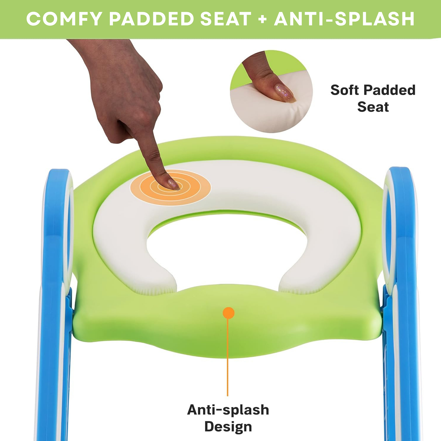 Straame Toddler Toilet Ladder Seat - Adjustable Potty-Training Seat, Soft Cushion Seat and Anti-Slip Steps Design - Easy to Install Portable Children Potty Training Chair (Green-Blue)