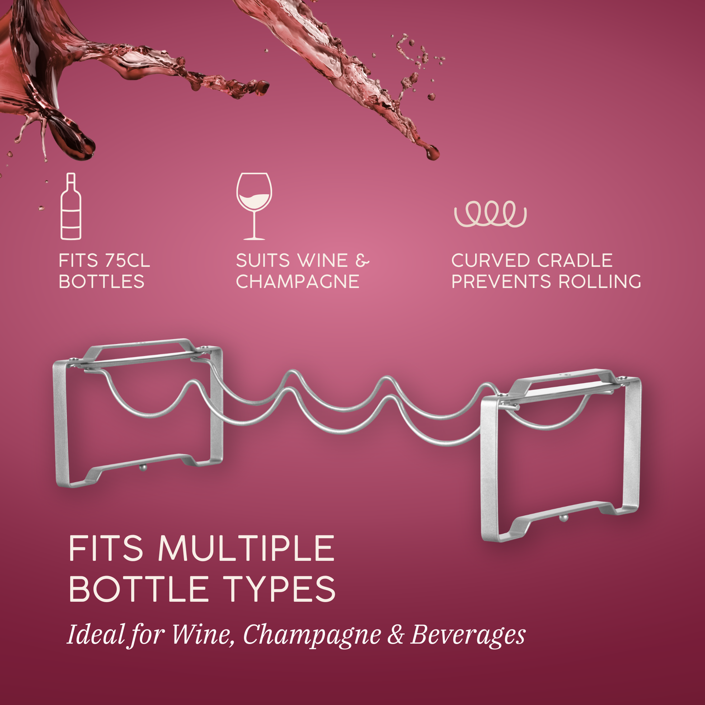 Straame 3 Tier Metal Wine Rack – Stackable Bottle Rack for Wine Storage – Wine Racks Free Standing Organiser for Countertop, Shelf or Cupboard – Modular Wire Rack Holder – Modern Design (Silver)