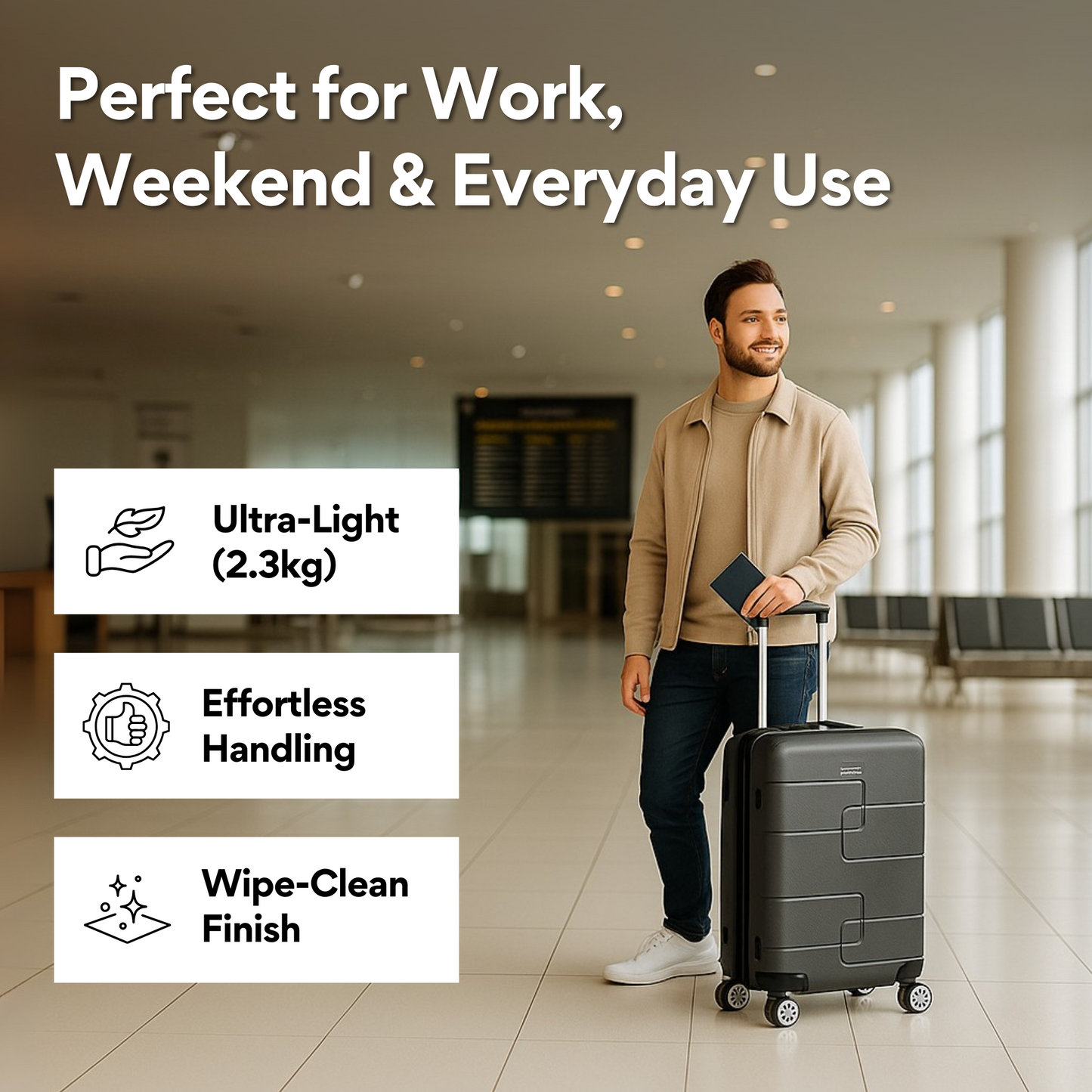WORLD EXPLORER Cabin Suitcase | ABS Hard Shell with 360° Spinner Wheels & Com-bination Lock | Lightweight Cabin Luggage and Suitcase 34L – Ryanair Priority Size Travel Bag - Dark Grey, 55x40x20 CM