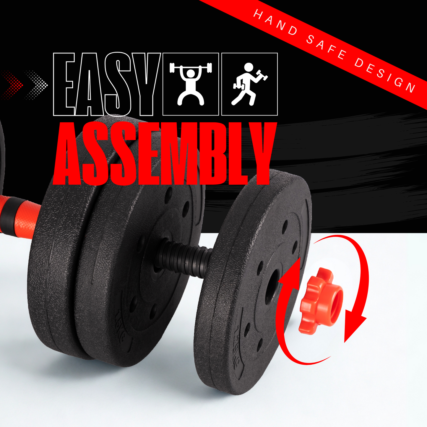 Straame 20KG Adjustable Dumbbell & Barbell Weight Set with Foam-Padded Connector. Free Weights for Home Gym, Strength Training, Non-Slip TPR Grips, PE Shell Plates, Compact Storage