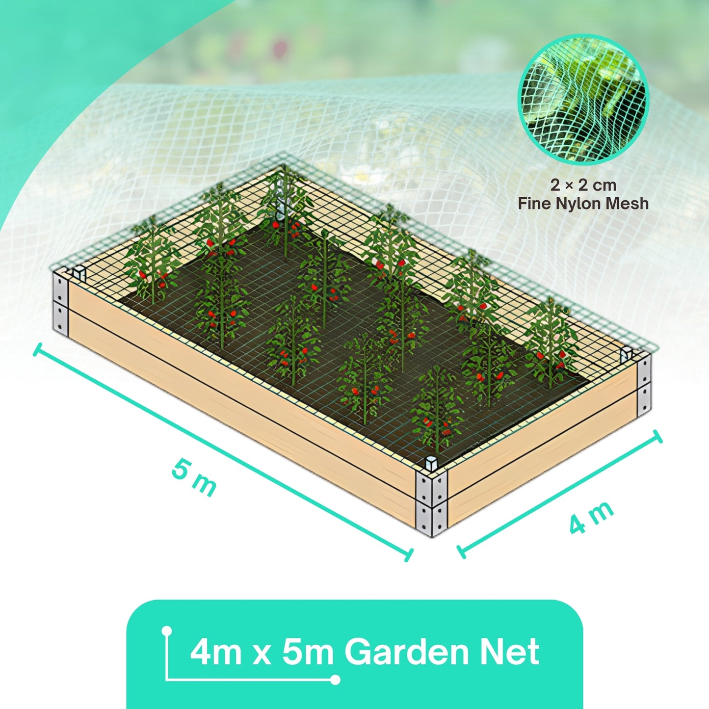 Straame Garden Netting 4m x 5m Fine Mesh, Gardening Bird Net for Veg Patch, Raised Bed Cover, Fruit Cage & Pond Protection, Garden Mesh for Allotment & Strawberries, 1 Pack Including Pegs & Cable Ties
