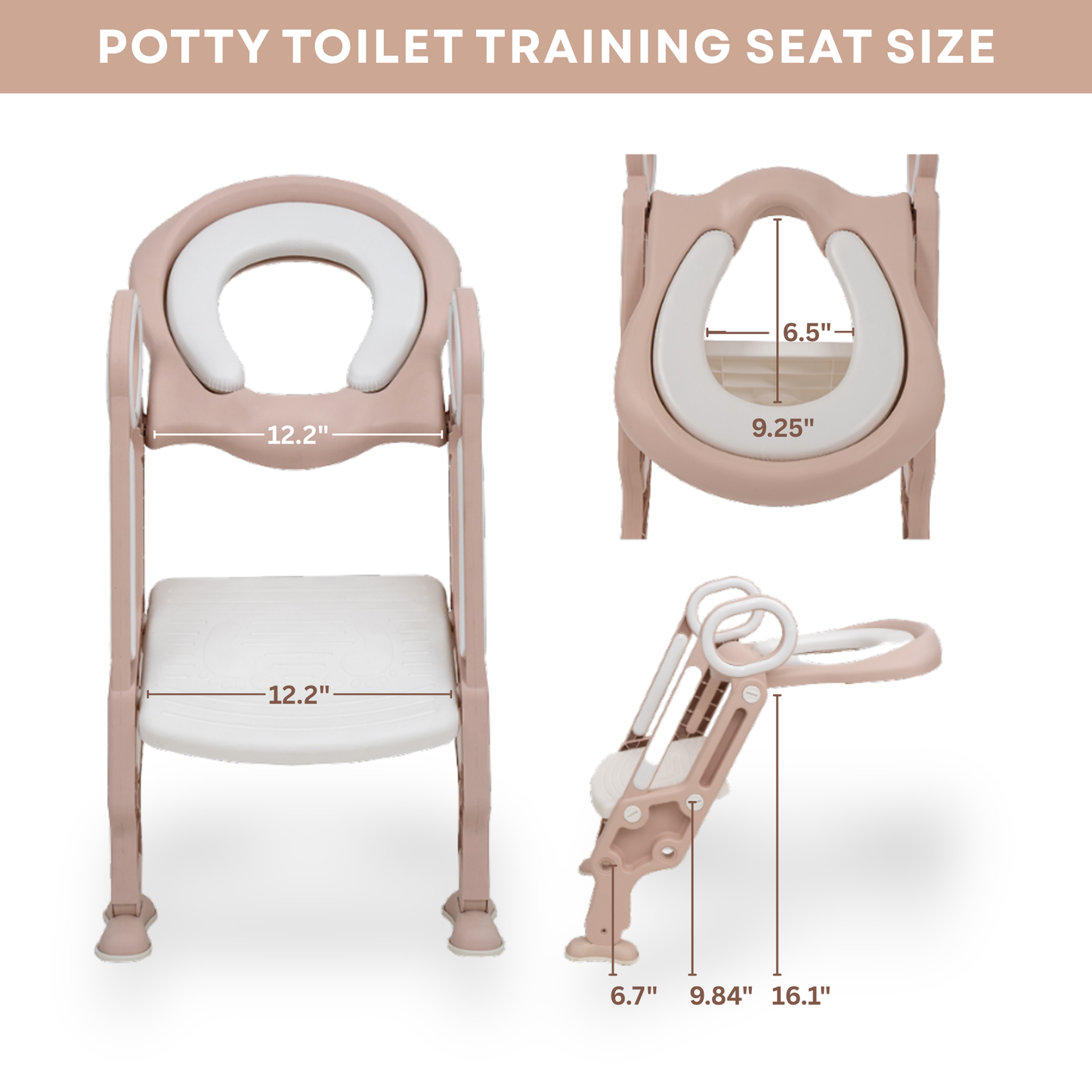 Straame Toddler Toilet Ladder Seat - Adjustable Potty-Training Seat, Soft Cushion Seat and Anti-Slip Steps Design - Easy to Install Portable Children Potty Training Chair (White-Pink)
