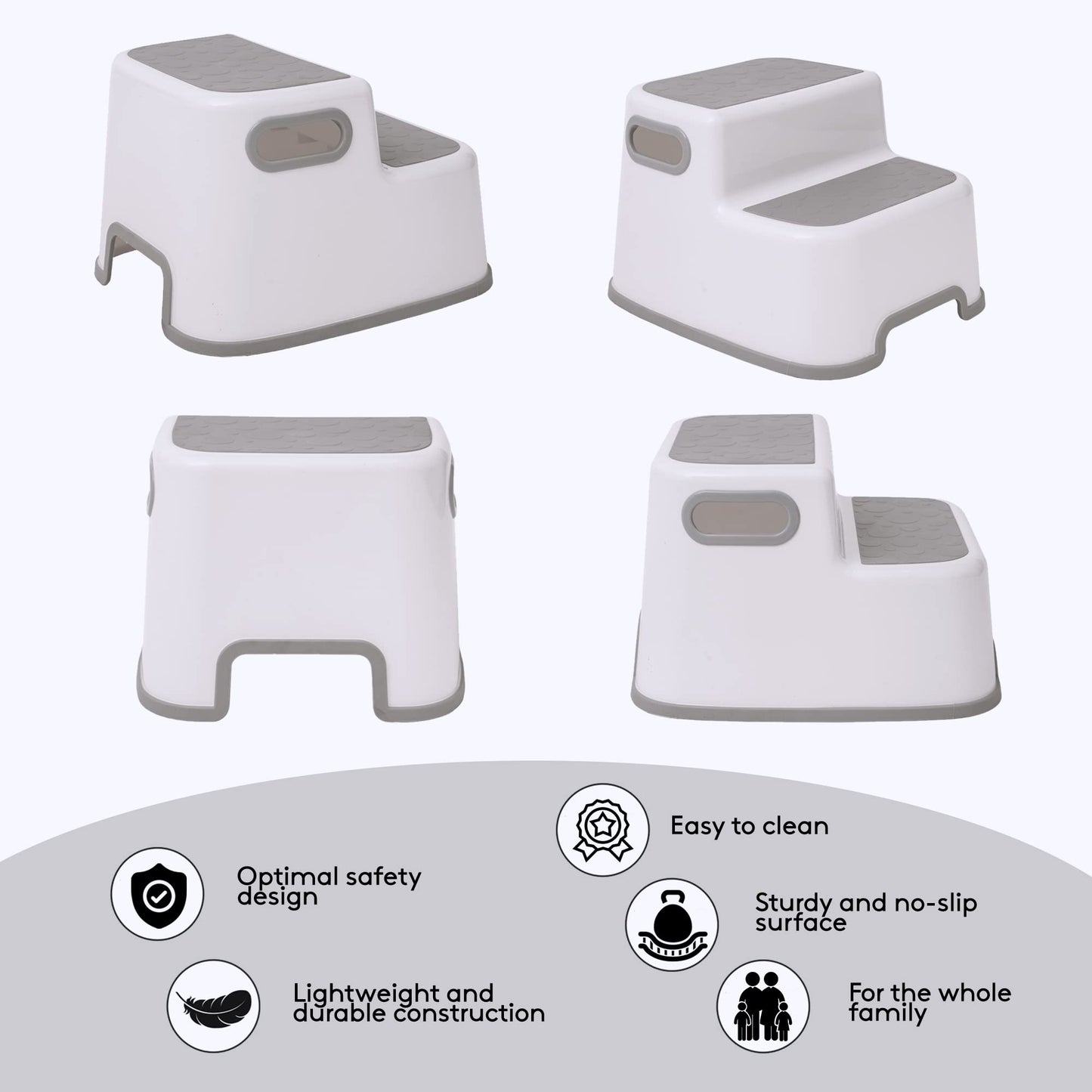 Straame Double Step Stool for Kids, Non-Slip 2 Step Stool for Toddlers with Built-in Handles, Step Stool for Potty Training, Bathroom and Kitchen, Sturdy and Practical Design (White)