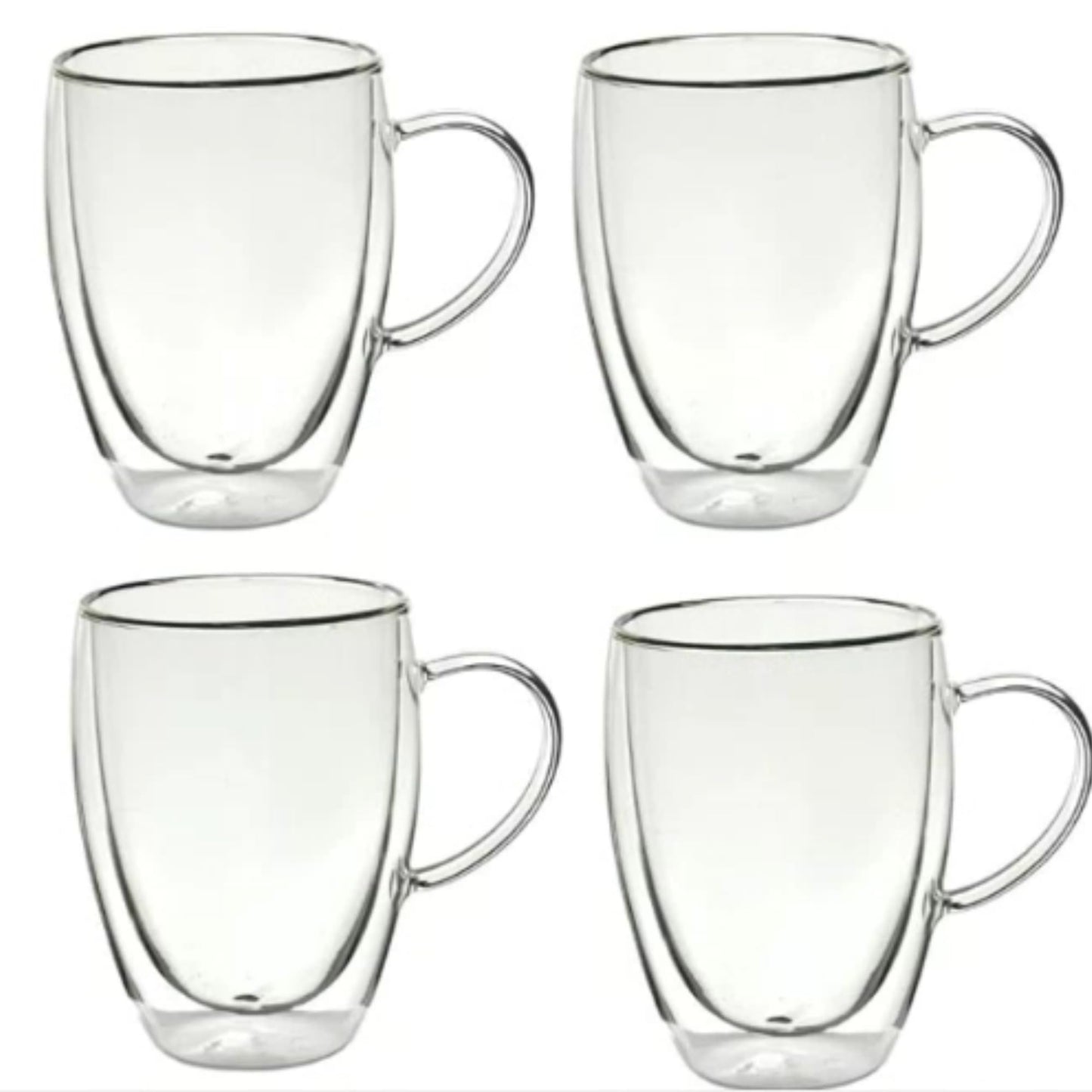 Straame Set of Coffee Glasses, Temperature Resistant Coffee Cups, Stylish Tea and Coffee Pack of Clear Coffee Mugs with Square Handle (350 ml Double Walled 4PK)