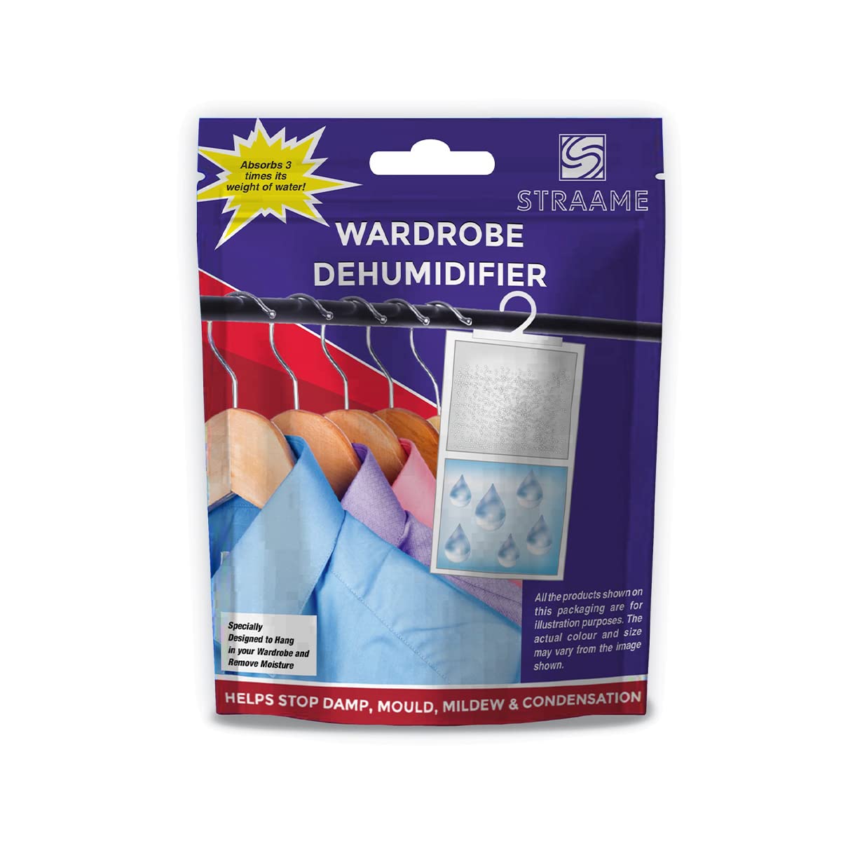 Straame Interior Hanging Dehumidifier | Absorbs Damp, Mildew, Mould and Condensation | Easy to Use and Long Lasting | Hydrophilic Crystals Small Dehumidifier| Ideal for Wardrobes (Pack of 12)