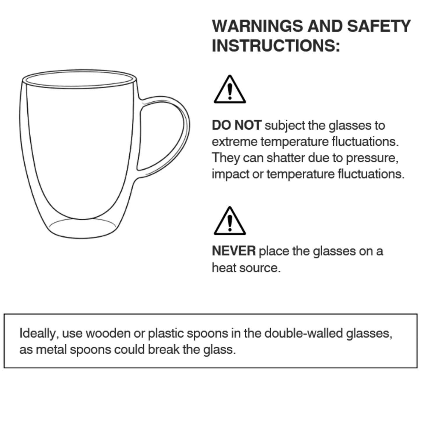 Straame Set of Coffee Glasses, Temperature Resistant Coffee Cups, Stylish Tea and Coffee Pack of Clear Coffee Mugs with Square Handle (350 ml Double wallled 2PK)