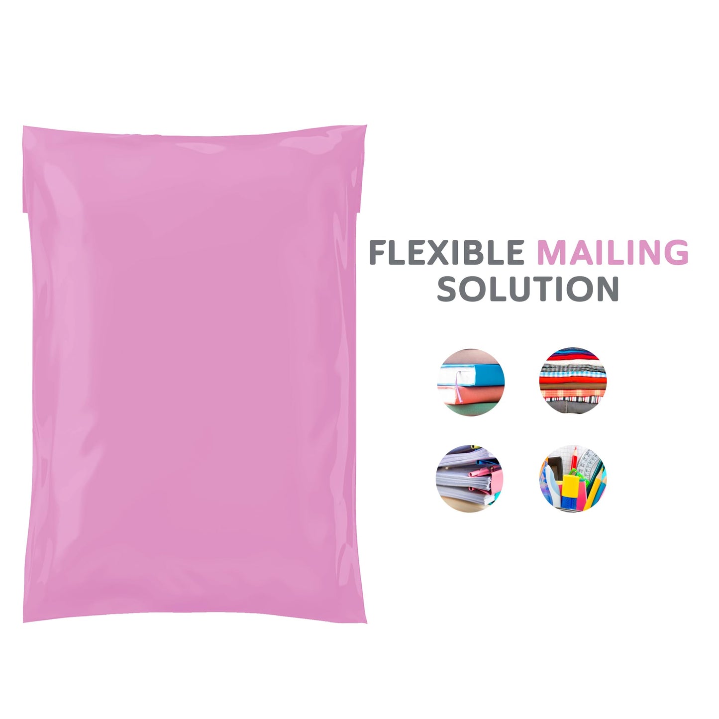 Mixed Size Grey Mailing Postal Bags, Self-Seal Closure Packaging Mailers, Delivery Mailing Bag Flexible and Tempered Proof, Secure Small to Large Postal Mailers (Pink, 60)