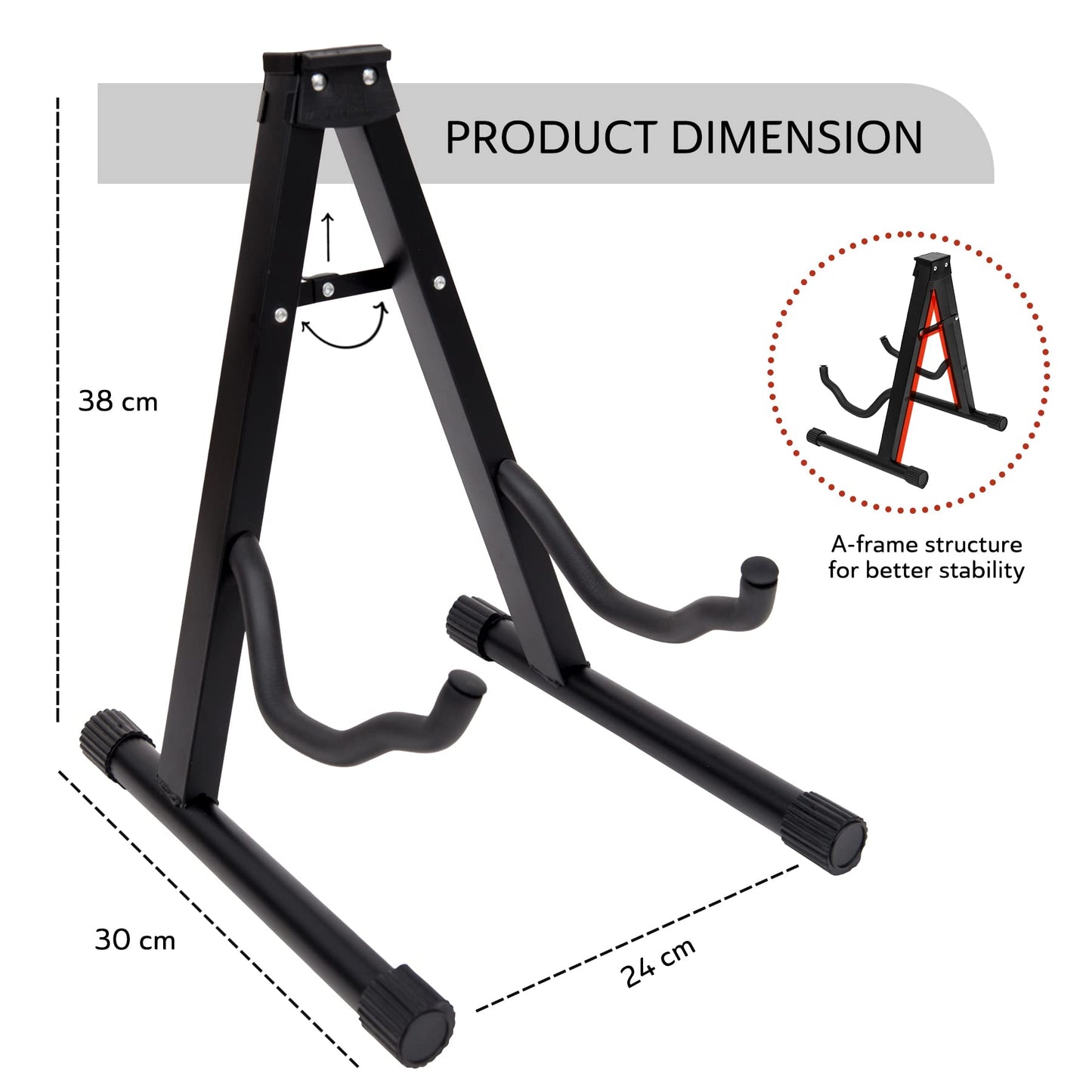 Straame Universal Guitar Stand - A-frame Guitar Holder, Sturdy, Portable & Foldable Floor Stand For All Guitars - Electric & Travel Guitar Fit Stand - Non-Slip Feet - Black