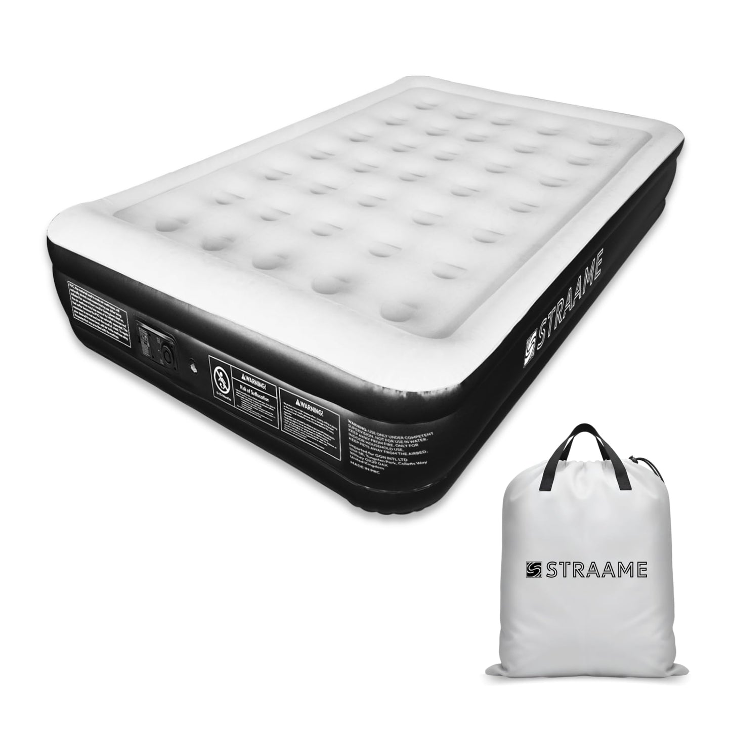 Straame Double Airbed with Built-in Pump, Inflatable Mattress 196 x 145 x 47 cm, Blow Up Mattress Guest Bed, Self Inflating Camping Mattress with Carry Bag for Home Travel Sleepovers Guests Use Indoor