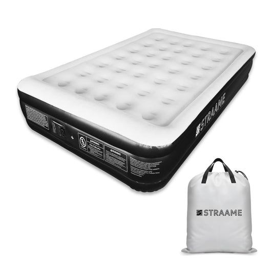 Straame Double Airbed with Built-in Pump, Inflatable Mattress 196 x 145 x 47 cm, Blow Up Mattress Guest Bed, Self Inflating Camping Mattress with Carry Bag for Home Travel Sleepovers Guests Use Indoor