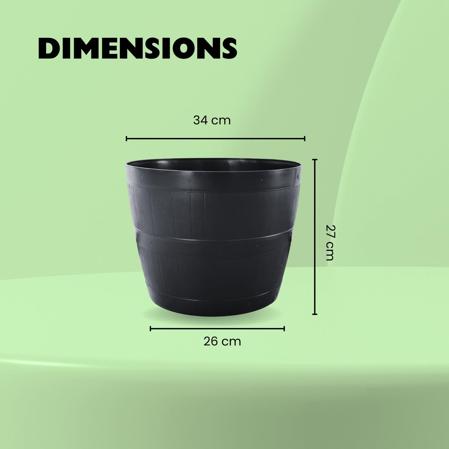 Straame Plant Pot Tub, Gardening Flower Pots - Indoor Or Outdoor Planter - Multi-Purpose - Makes Your Living Space Bloom (Black Barrel Plantar Small- 34 x 34 x 27 cm)