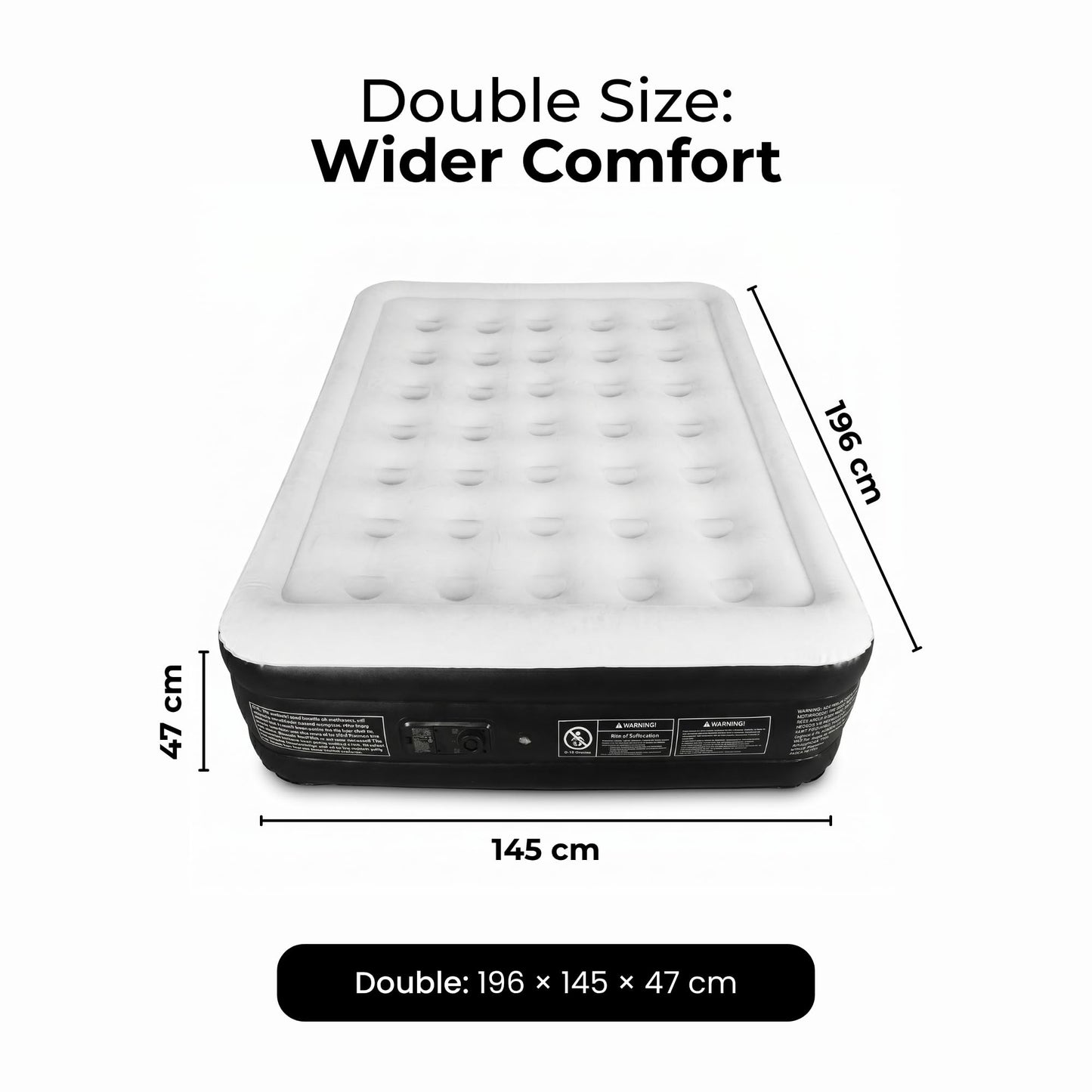Straame Double Airbed with Built-in Pump, Inflatable Mattress 196 x 145 x 47 cm, Blow Up Mattress Guest Bed, Self Inflating Camping Mattress with Carry Bag for Home Travel Sleepovers Guests Use Indoor