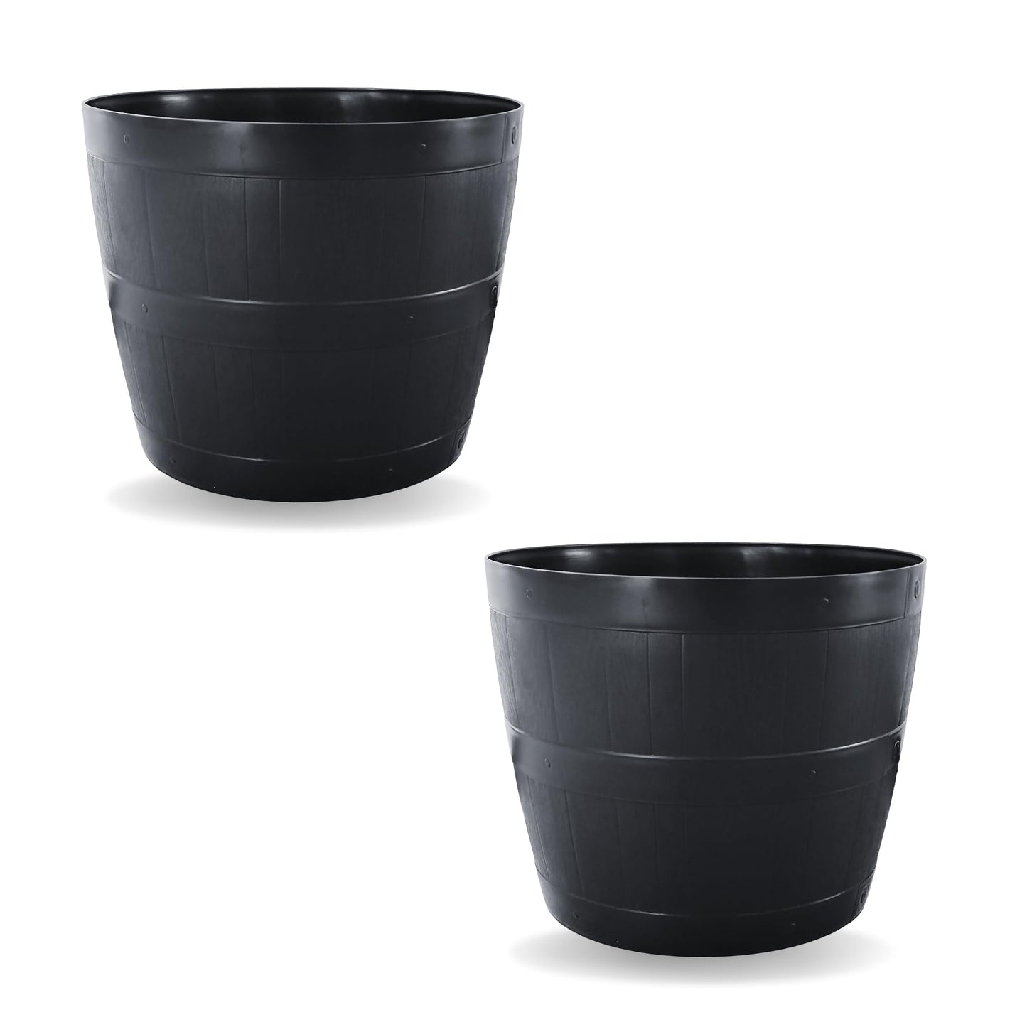 Straame Pack of 2 Plant Pot Tubs, Gardening Flower Pots - Indoor Or Outdoor Planter - Multi-Purpose - Makes Your Living Space Bloom (Black Barrel Plantar Large- 45 x 33 x 34 cm)