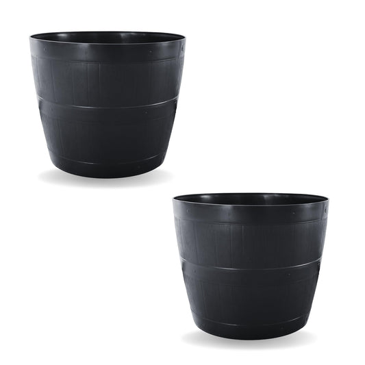 Straame Pack of 2 Plant Pot Tubs, Gardening Flower Pots - Indoor Or Outdoor Planter - Multi-Purpose - Makes Your Living Space Bloom (Black Barrel Plantar Large- 45 x 33 x 34 cm)