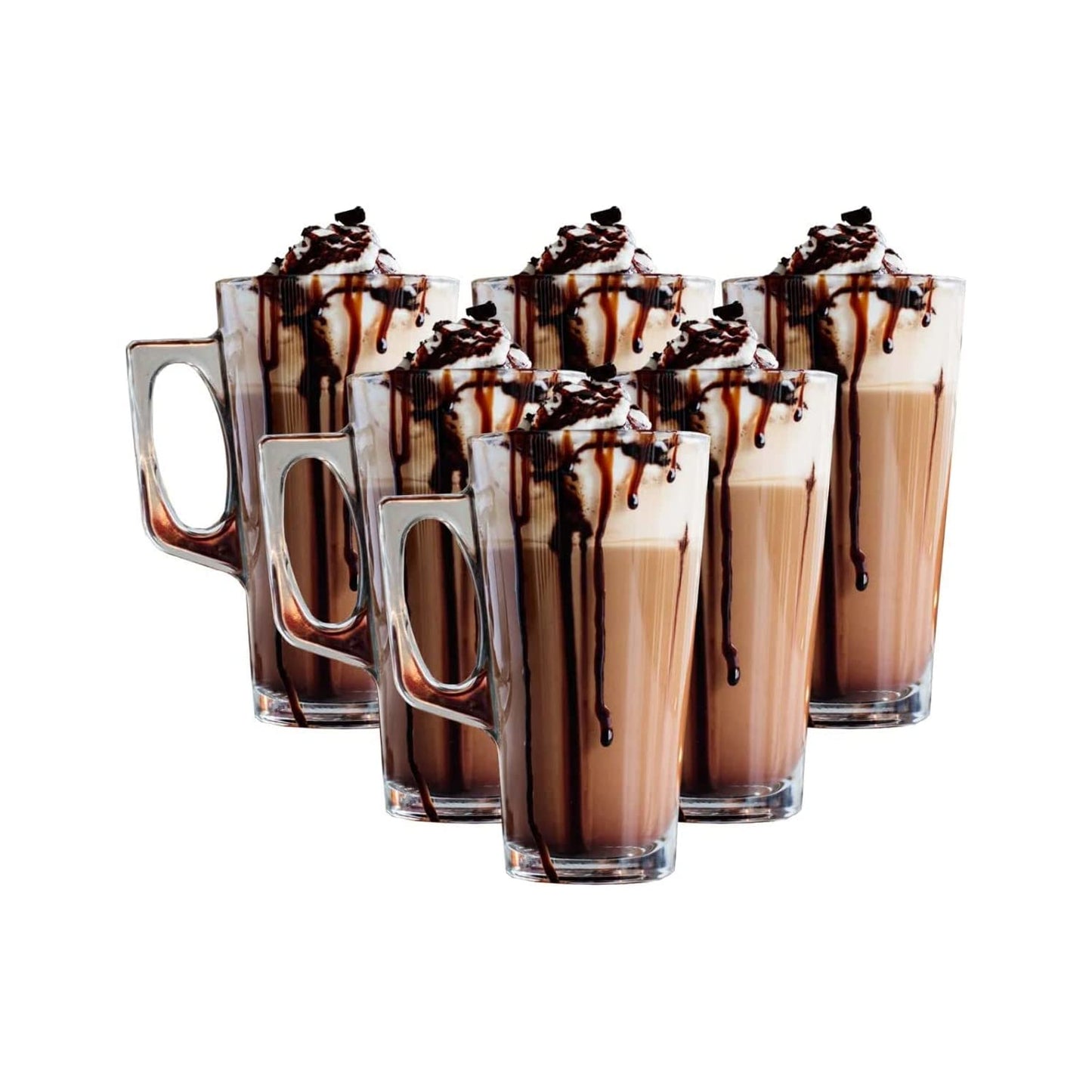 Straame - Set of 12 Latte Glasses, 240 ml Temperature Resistant - Stylish Coffee/Tea Cups, Hot Drink Cafe Mugs - Ideal for Ice Cream Latte, Espresso, Cappuccino & Hot Chocolate-Clear Mugs with Handle