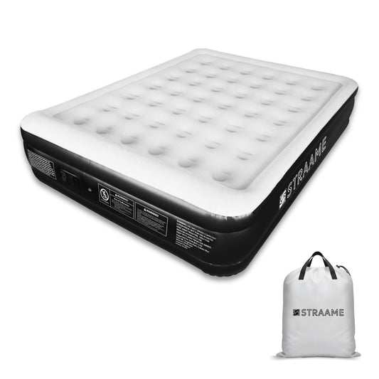 Straame King Size Airbed with Built-in Pump, Inflatable Mattress 203 x 157 x 47 cm, Blow Up Mattress Guest Bed, Self Inflating Camping Mattress with Carry Bag for Home Travel Sleepovers Guests Indoor