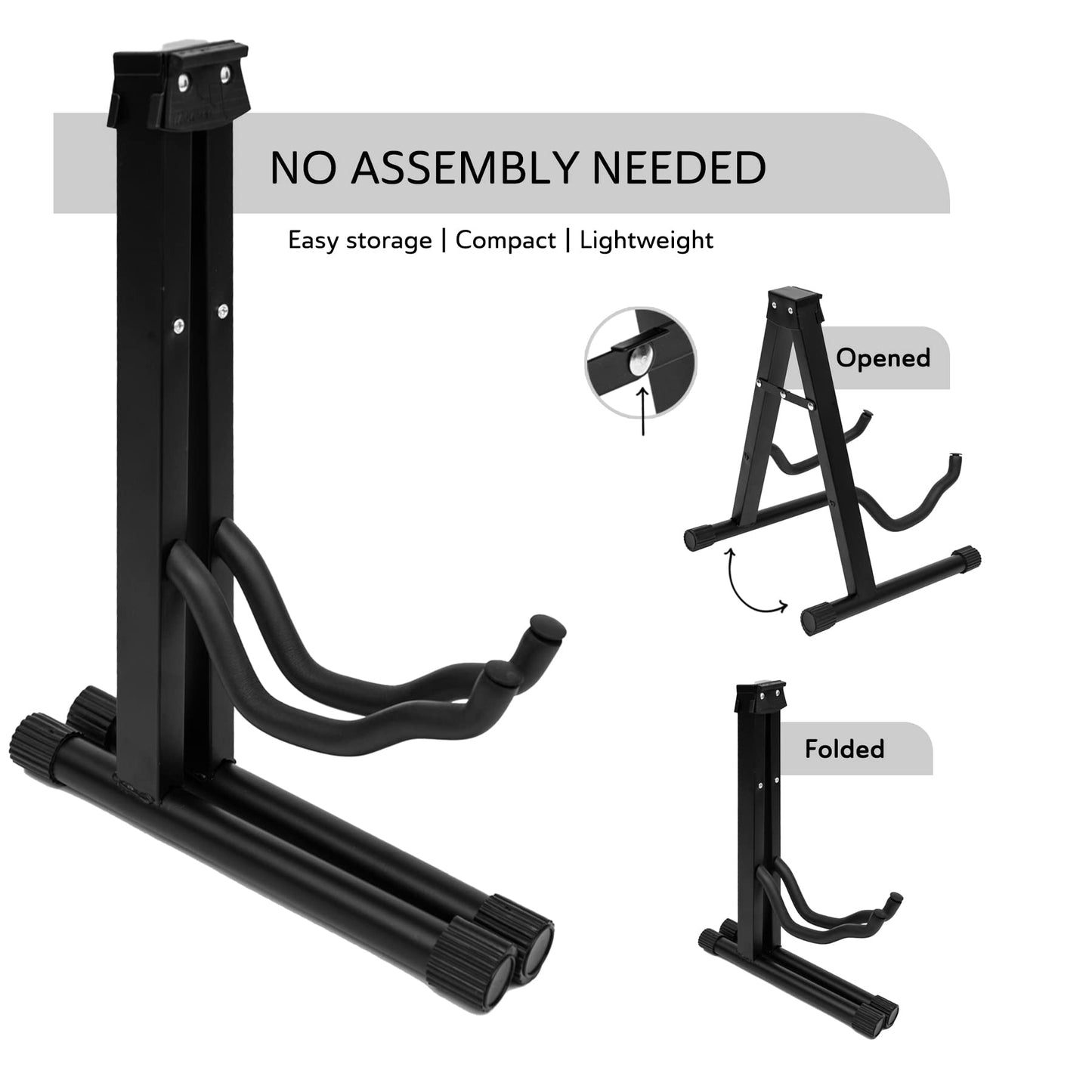 Straame Universal Guitar Stand - A-frame Guitar Holder, Sturdy, Portable & Foldable Floor Stand For All Guitars - Electric & Travel Guitar Fit Stand - Non-Slip Feet - Black