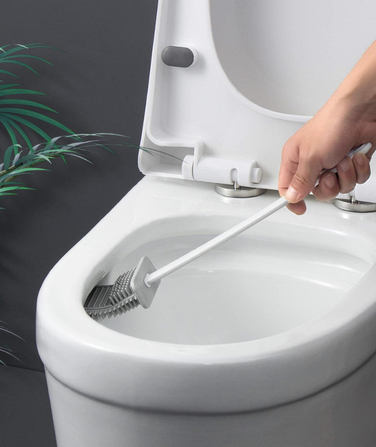 Straame White Silicone Toilet Brush with Holder, Soft Flexible Head, 2 Pack