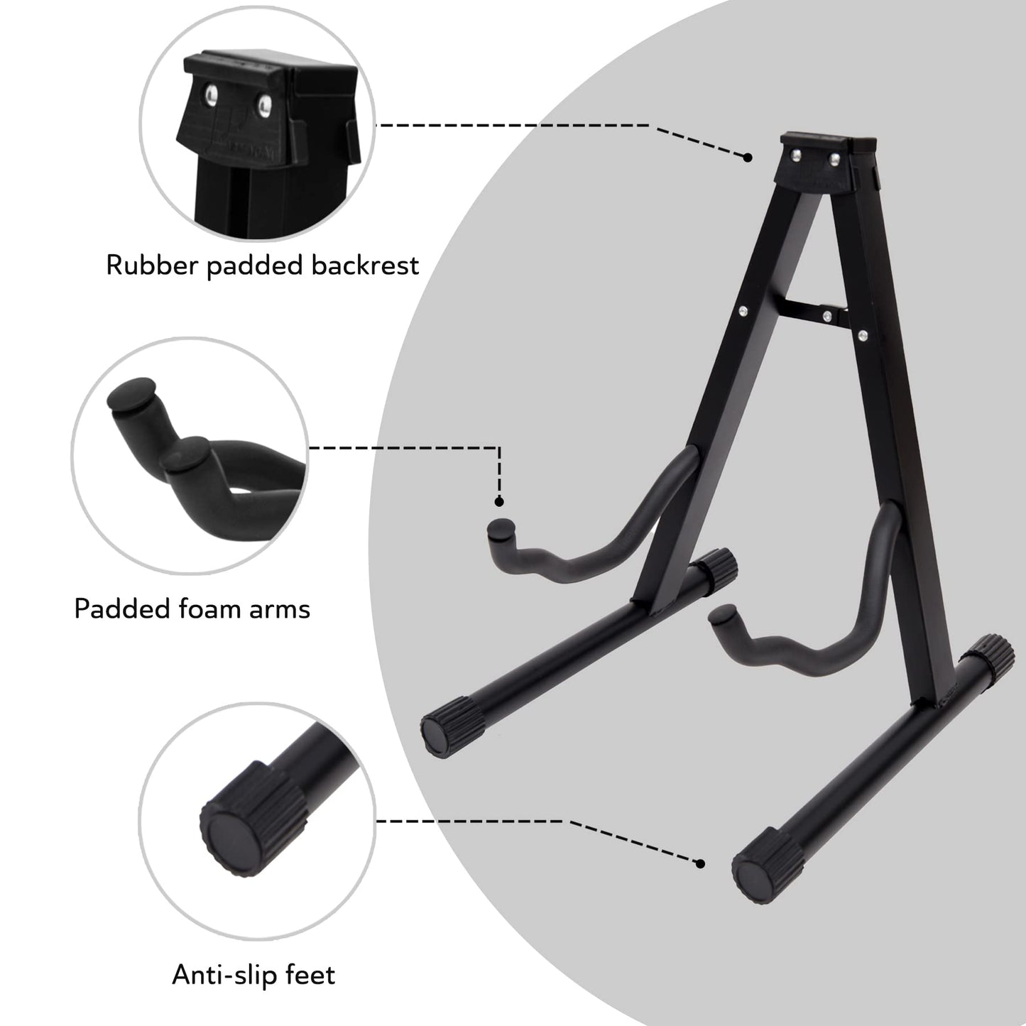 Straame Universal Guitar Stand - A-frame Guitar Holder, Sturdy, Portable & Foldable Floor Stand For All Guitars - Electric & Travel Guitar Fit Stand - Non-Slip Feet - Black