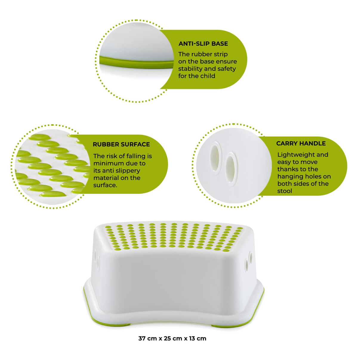 Straame Kids Step Stool, Non-Slip Toddler Step, Bathroom Use, Green, 2 Pack