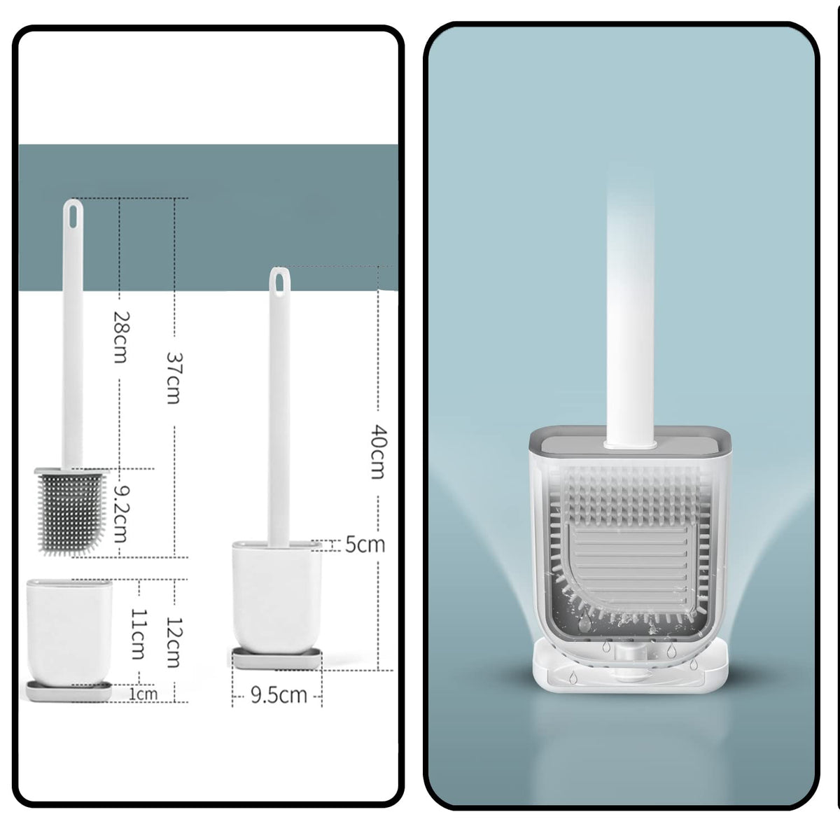Straame White Silicone Toilet Brush with Holder, Soft Flexible Head, 2 Pack