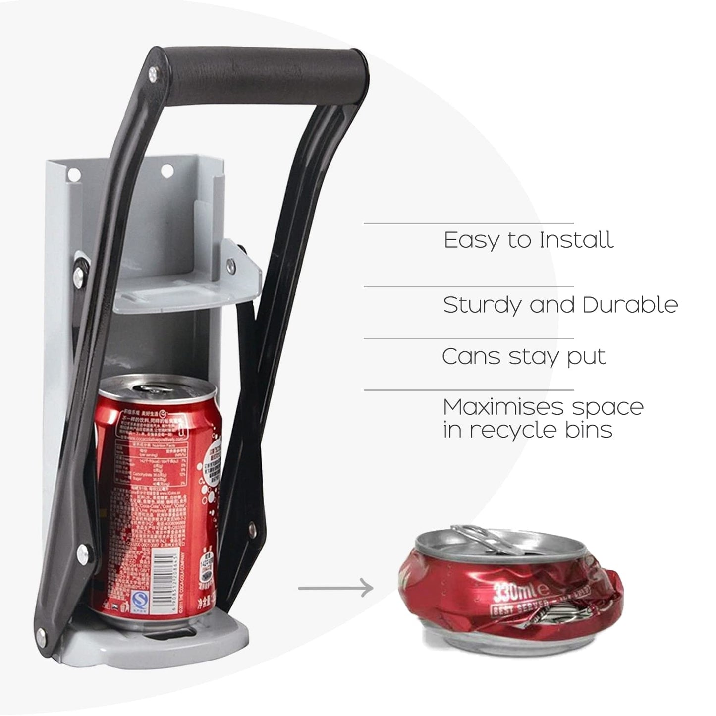 Straame's Heavy-Duty Can Crusher for Aluminium Cans - Wall-Mounted 16oz/500ml Compact and Efficient Can Crusher - Non-Slip Grip Handle, and Easy Setup