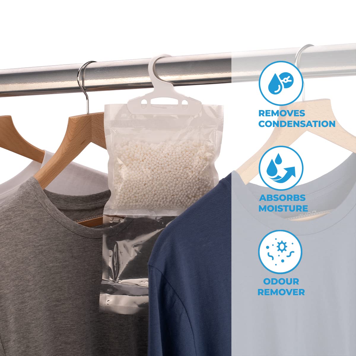 Straame Interior Hanging Dehumidifier | Absorbs Damp, Mildew, Mould and Condensation | Easy to Use and Long Lasting | Hydrophilic Crystals Small Dehumidifier| Ideal for Wardrobes (Pack of 6)