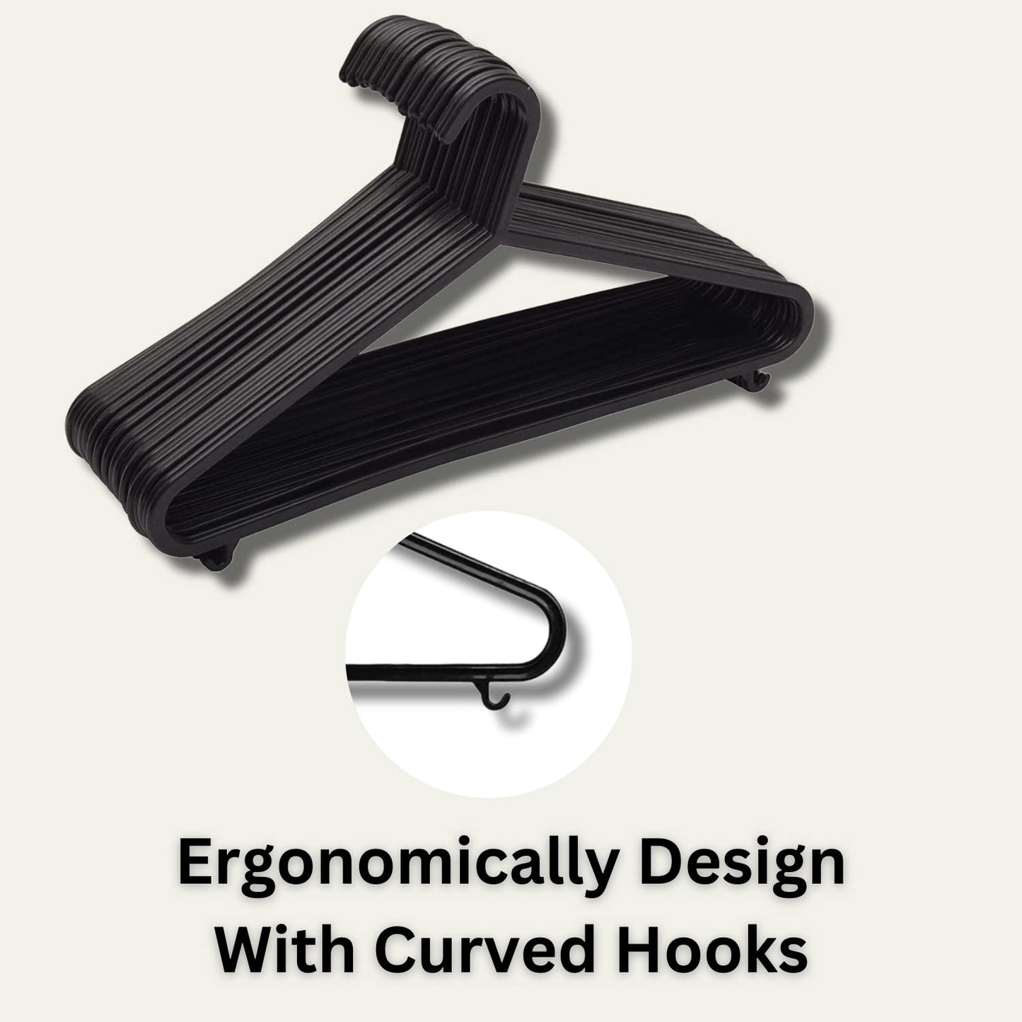 STRAAME Black Plastic Hangers with Hooks - Premium Adult Clothes Hangers - Thick, Strong & Space Saving - Pack of 50