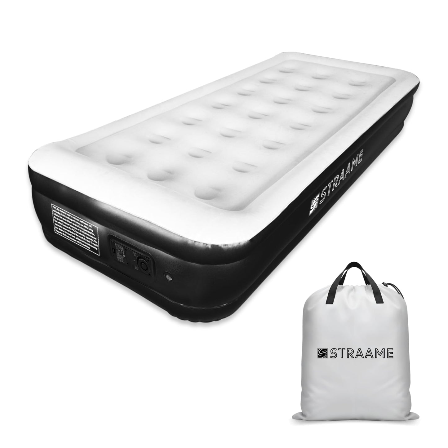Straame Single XL Air Bed with Built-in Pump, Inflatable Mattress 196 x 97 x 47 cm, Blow Up Guest Bed, Self Inflating Camping Mattress with Carry Bag for Home Travel Sleepovers Guests Home Camping Use