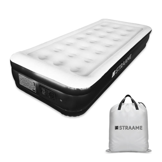 Straame Single XL Air Bed with Built-in Pump, Inflatable Mattress 196 x 97 x 47 cm, Blow Up Guest Bed, Self Inflating Camping Mattress with Carry Bag for Home Travel Sleepovers Guests Home Camping Use