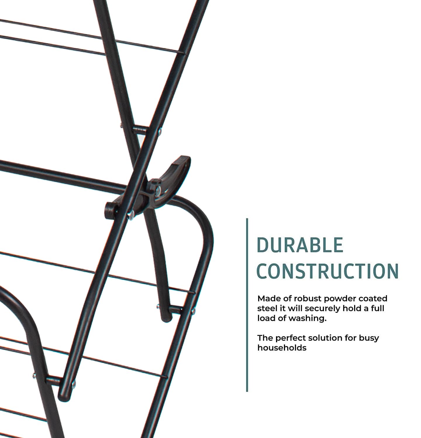 Straame 3 Tier Clothes Airer Drying Indoor and Outdoor Laundry Rack with Non-Slip Feet and Corner Spaces for Hangers, Flat Foldable Space Saving, 63 x 46 138 (Black)