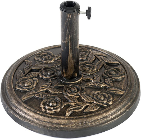 Straame 12KG Cast Iron Effect Garden Parasol Base - With Floral Rose Design - For Outdoor Furniture Umbrella, Canopy - Easy to Assemble, Heavy Duty Weather Resistant (Cast Iron Effect - 12 kg)