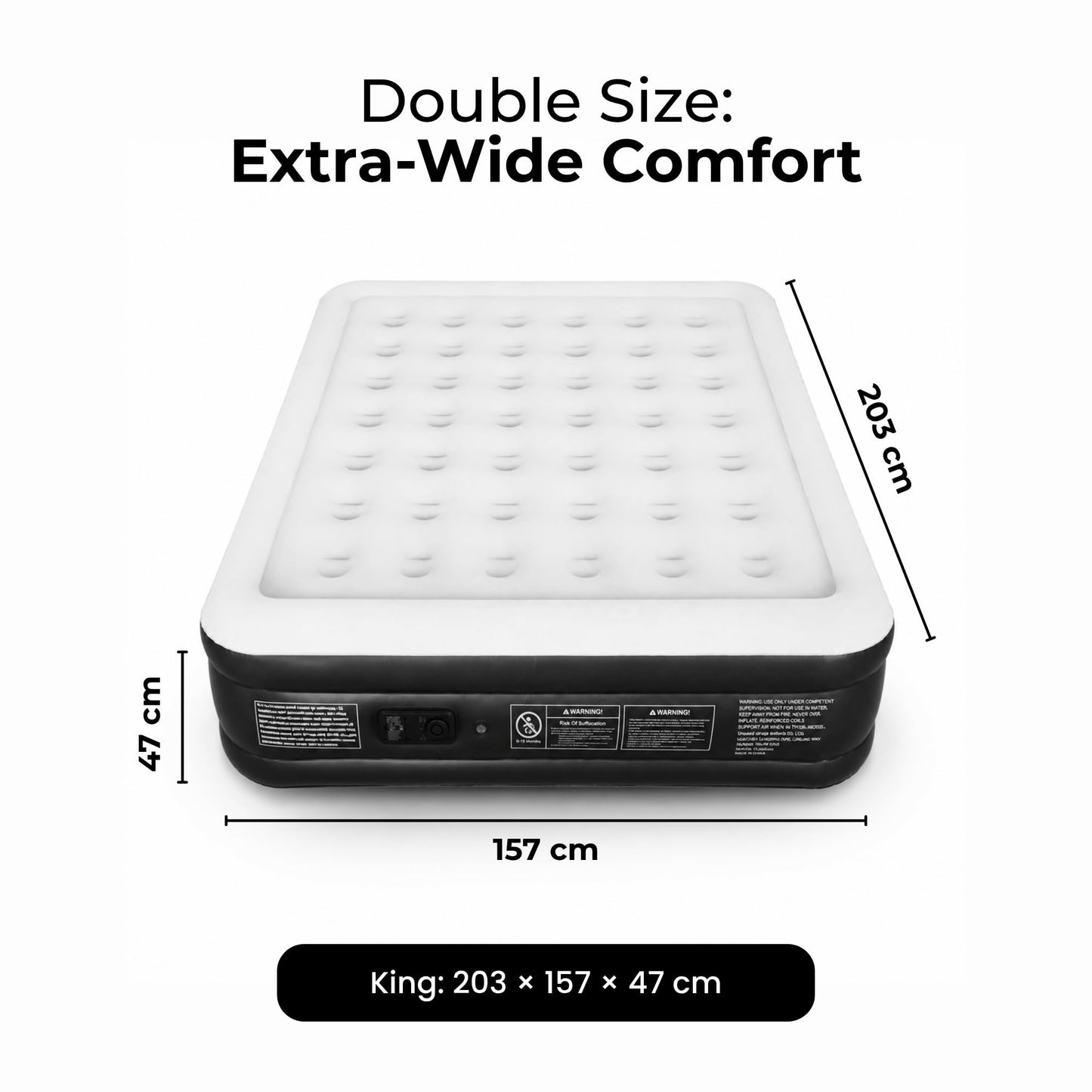 Straame King Size Airbed with Built-in Pump, Inflatable Mattress 203 x 157 x 47 cm, Blow Up Mattress Guest Bed, Self Inflating Camping Mattress with Carry Bag for Home Travel Sleepovers Guests Indoor