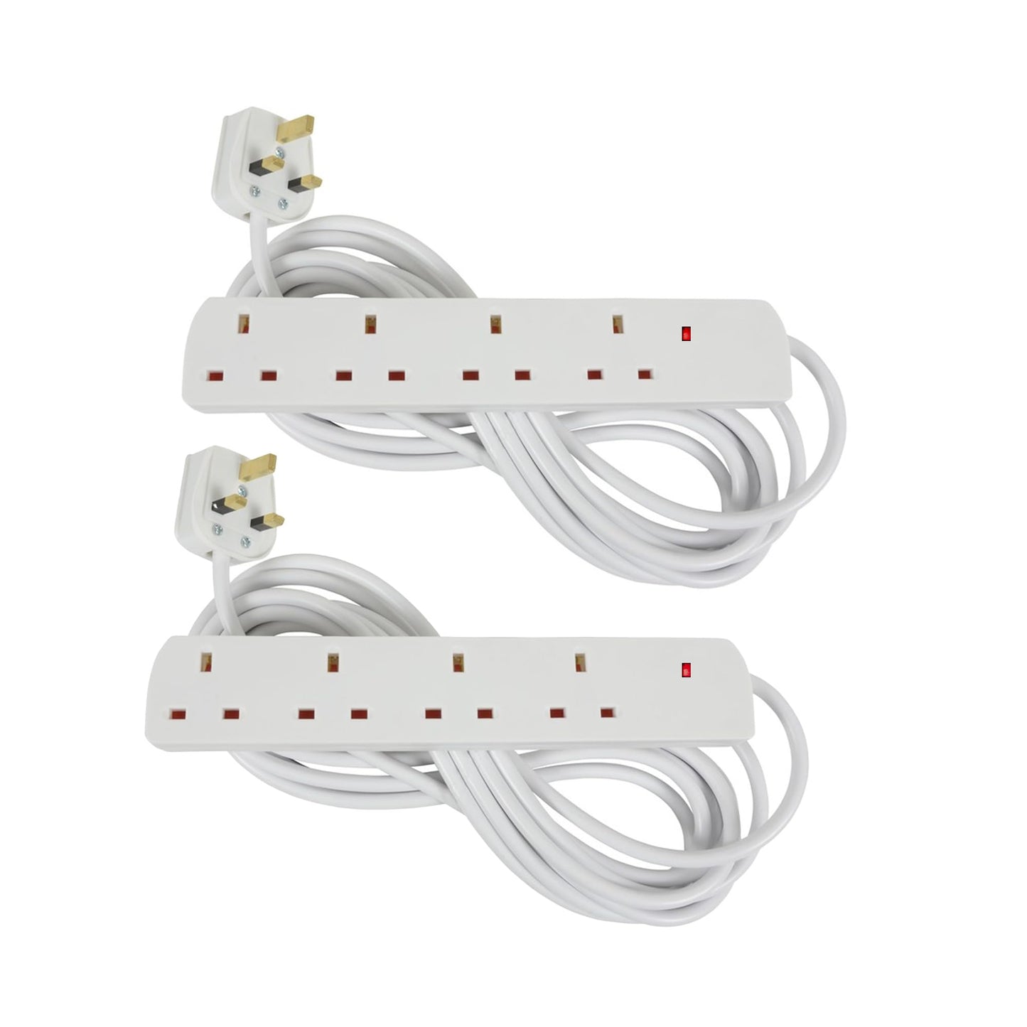 Straame White Extension Lead with 4 Gangs UK Socket Outlet, Secure Power Expansion, Convenient and Slim Socket for Multi-Device Connectivity – 2m Cable - 2 pack