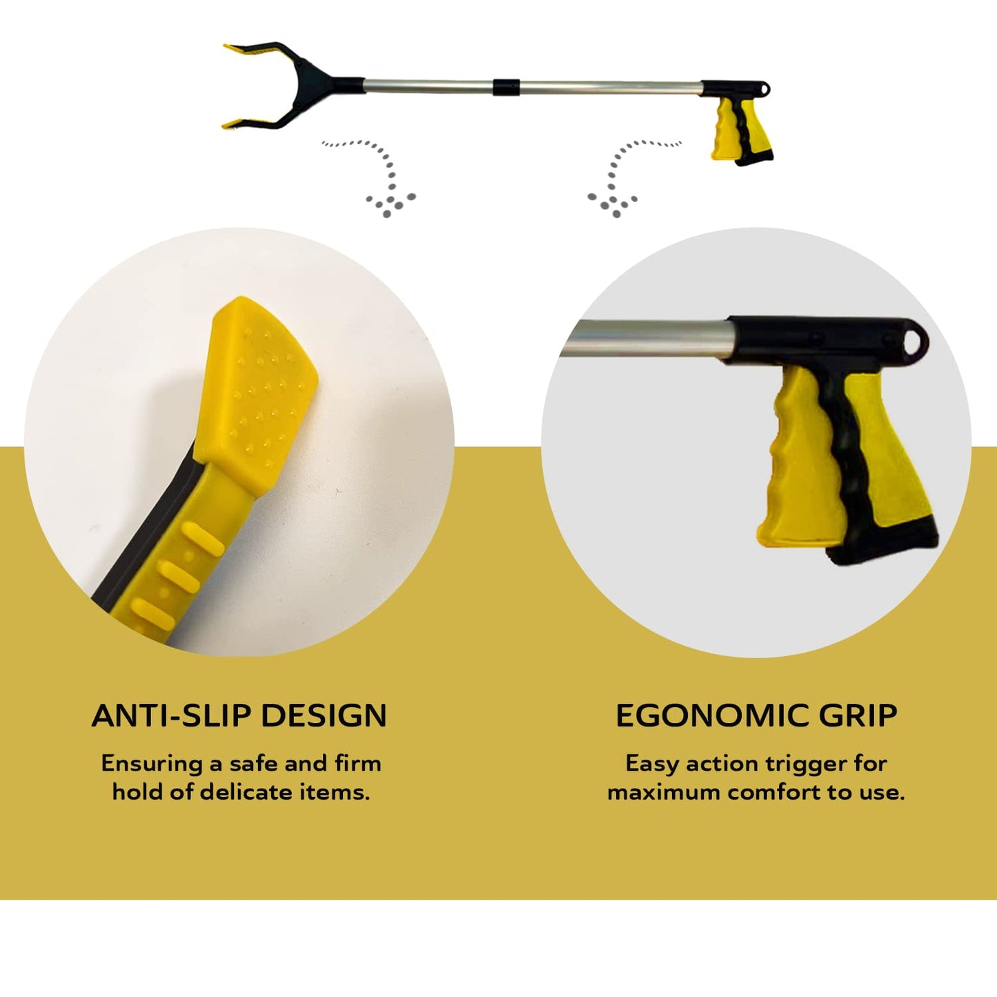 Straame - Foldable Litter Picker Long Arm Rubbish Pick Up Tool with Magnetic Tip, Ergonomic Handle with Rotating Head - Grabber Stick Trash Picker - Anti-Slip Grip - Foldable Reaching Tool (1, Yellow)