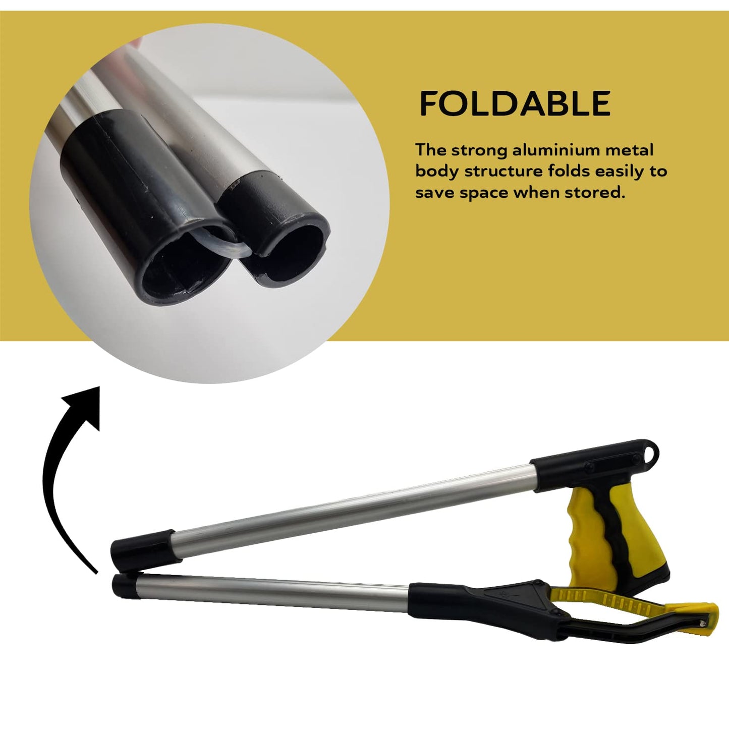 Straame Folding Pick Up Tool with Magnetic Tip, Litter Grabber Picker with Rotating Head and Anti-Slip Grip, Versatile Multi-Purpose Litter Tool, Foldable Reaching Tool (2, Yellow)