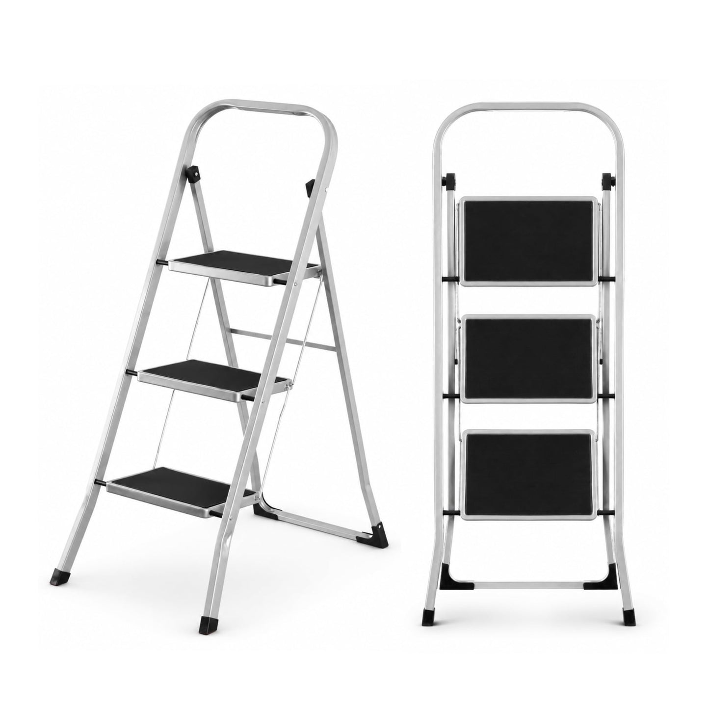 Straame 3 Step Ladder, Slimline Folding Step Ladder with Anti Slip Feet, 150 kg Capacity, Durable Steel Stepladder, Foldable Step Stool for Adults, Home Kitchen Garage Garden Caravan DIY Cleaning