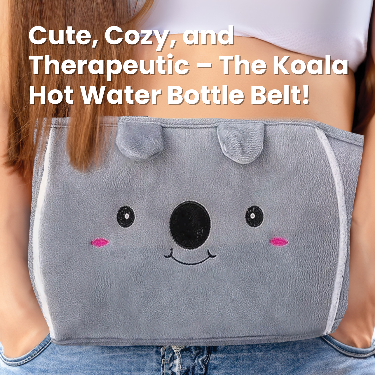 Straame Adjustable Wearable Hot Water Bottle Belt – 1L, 65 inches (165 cm) – Cozy Koala for Period Cramps, Back, Neck & More – Hands-Free Pain Relief – Included Hot Water Bottle, Belt & Cover (Grey)