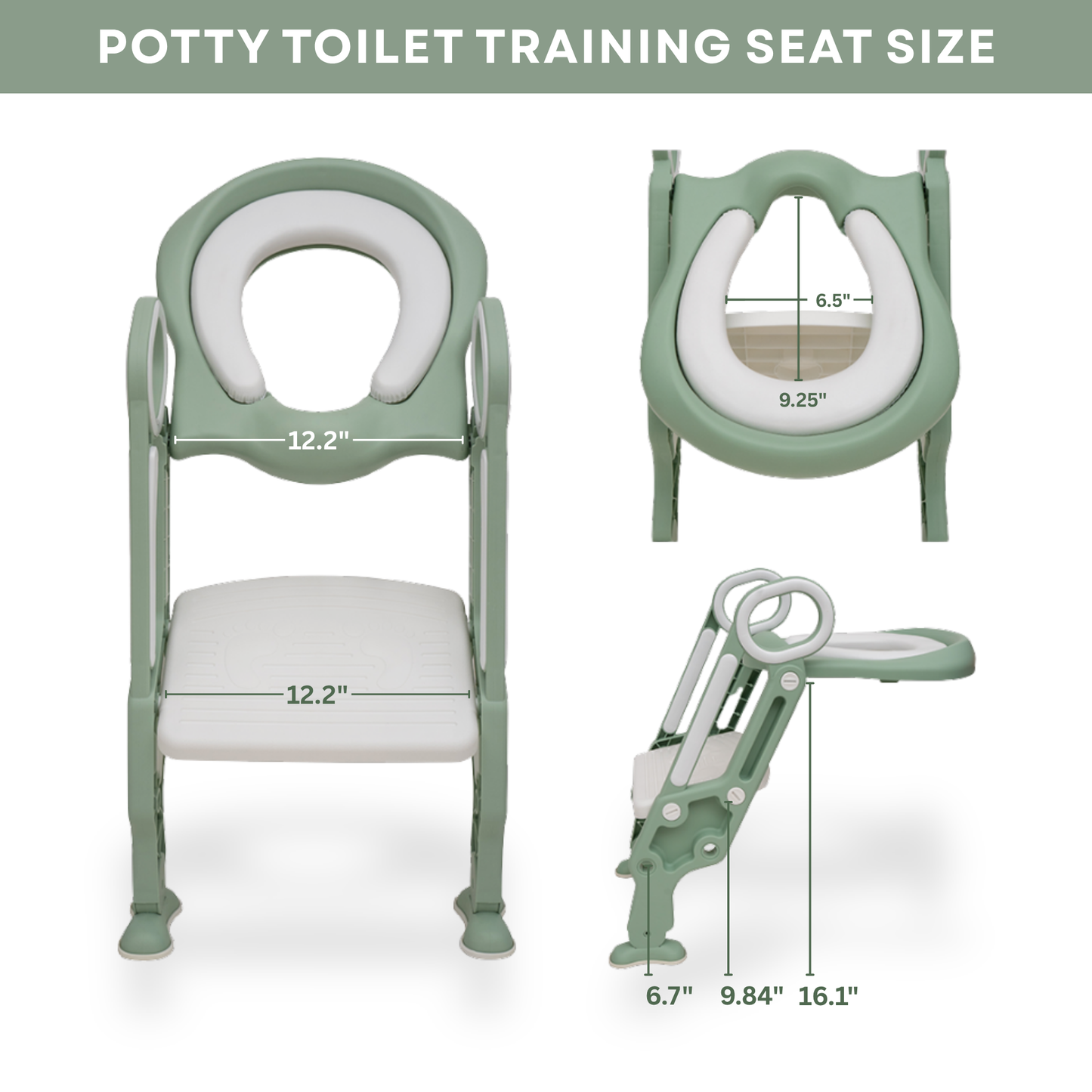 Straame Toddler Toilet Ladder Seat - Adjustable Potty-Training Seat, Soft Cushion Seat and Anti-Slip Steps Design - Easy to Install Portable Children Potty Training Chair (Green-White)