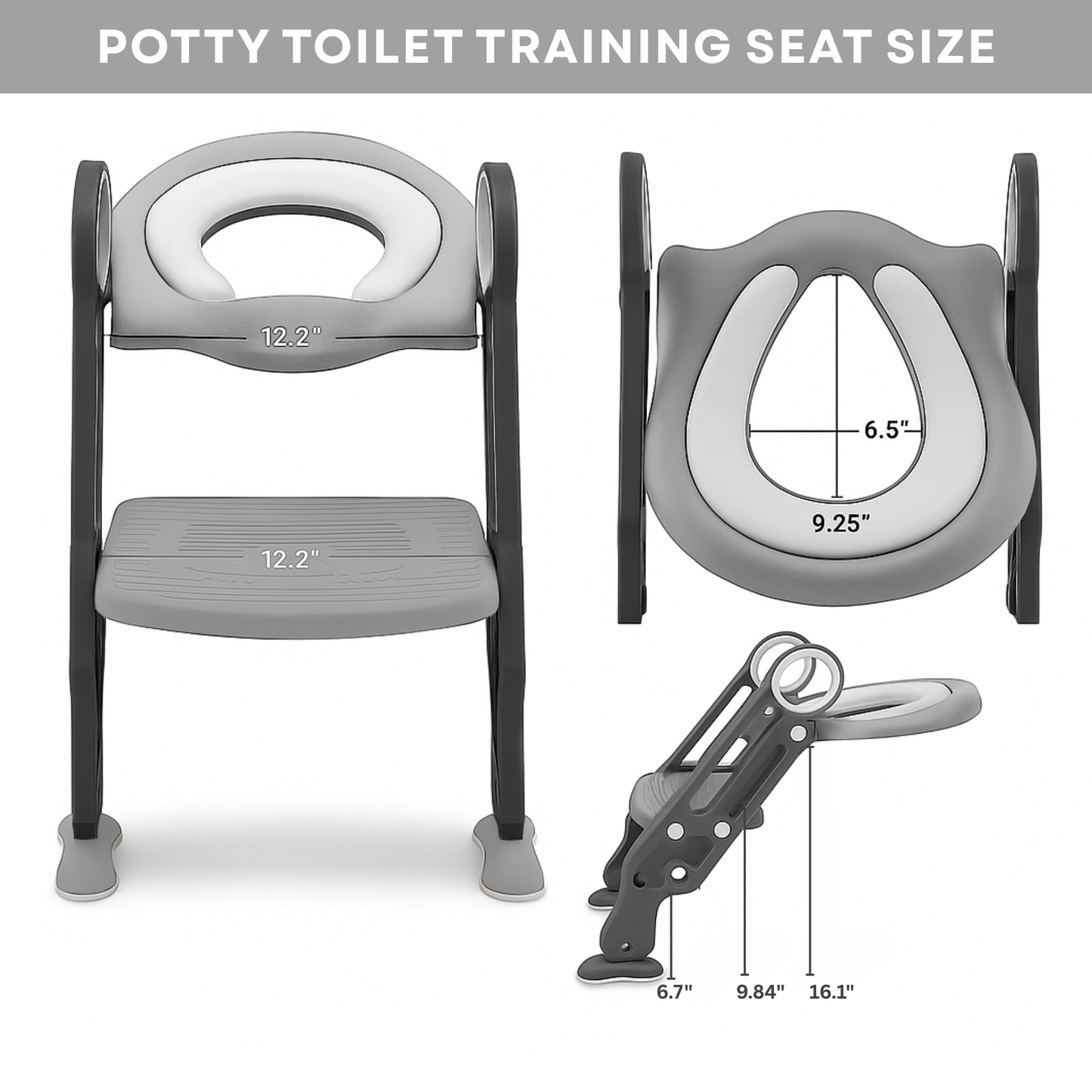 Straame Toddler Toilet Ladder Seat - Adjustable Potty-Training Seat, Soft Cushion Seat and Anti-Slip Steps Design - Easy to Install Portable Children Potty Training Chair (Grey-White)