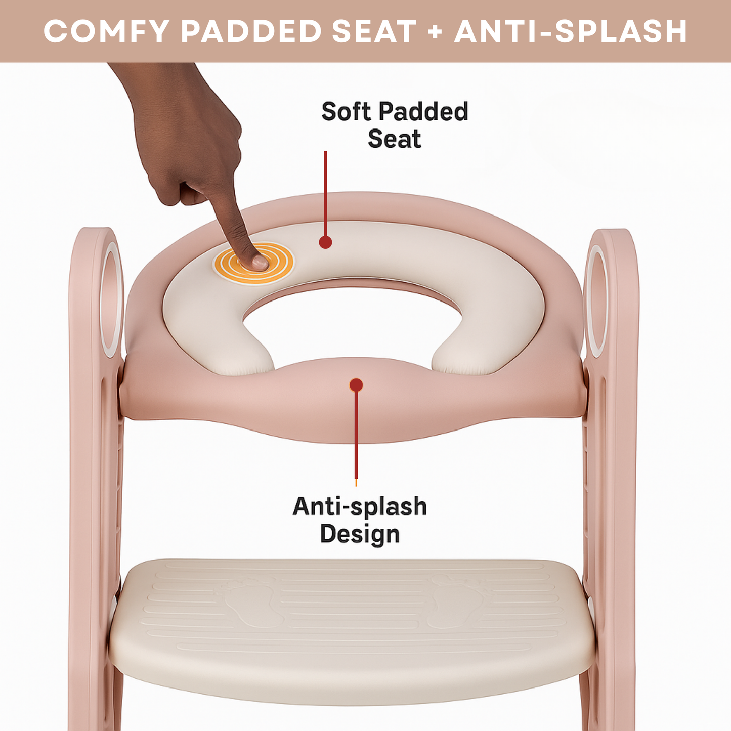Straame Toddler Toilet Ladder Seat - Adjustable Potty-Training Seat, Soft Cushion Seat and Anti-Slip Steps Design - Easy to Install Portable Children Potty Training Chair (White-Pink)