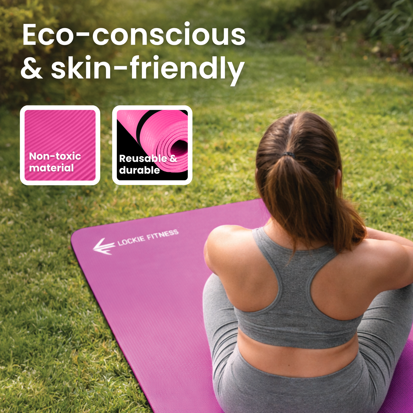 Lockie Fitness Yoga Mat 8 mm Thick, Non Slip Exercise Mat for Women and Men, TPE Foam Pilates Mat, Gym Mat for Home Workout, Yoga, Pilates, Exercise & Gymnastics, 180 x 60 cm - Pink
