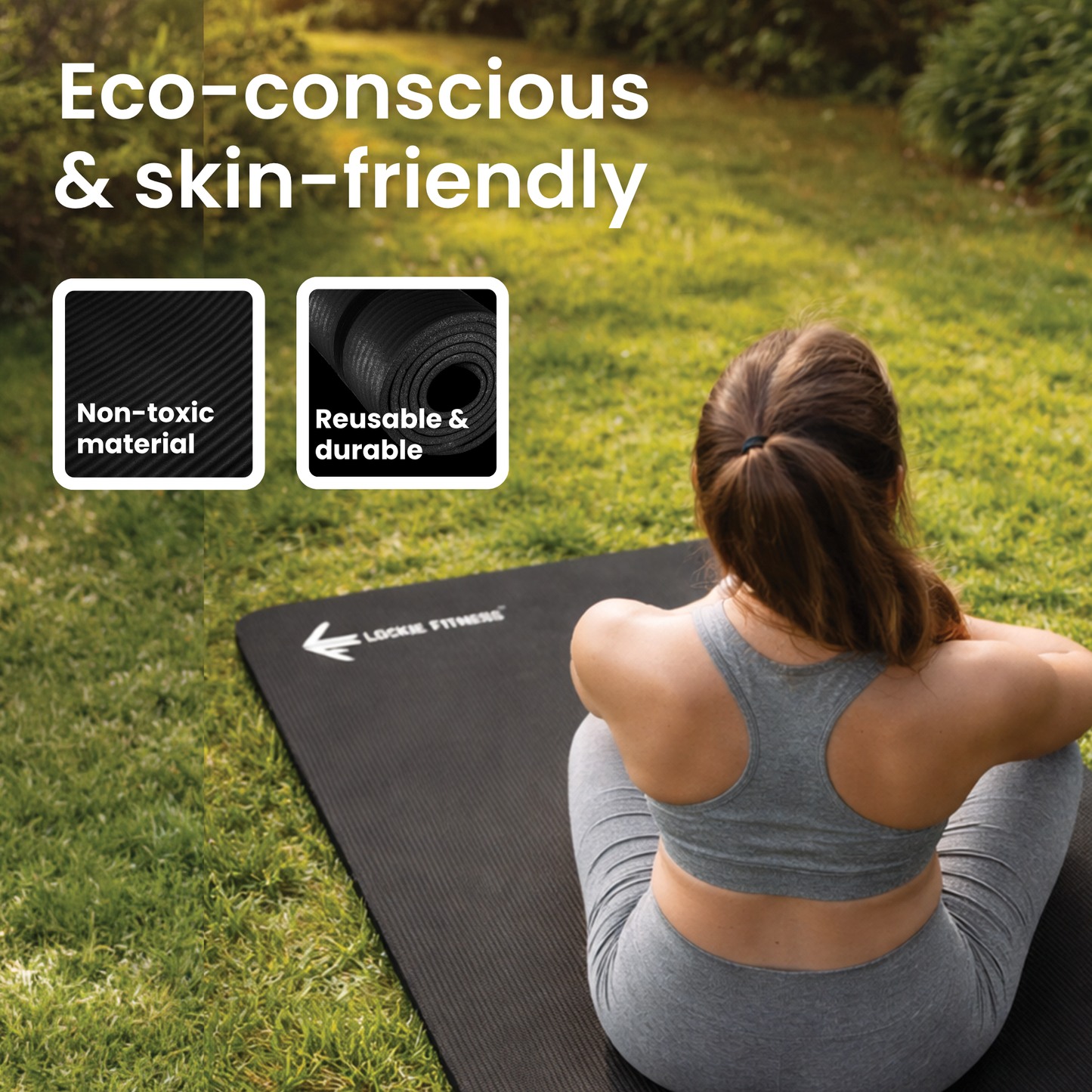 Lockie Fitness Yoga Mat 8 mm Thick, Non Slip Exercise Mat for Women and Men, TPE Foam Pilates Mat, Gym Mat for Home Workout, Yoga, Pilates, Exercise & Gymnastics, 180 x 60 cm - Black