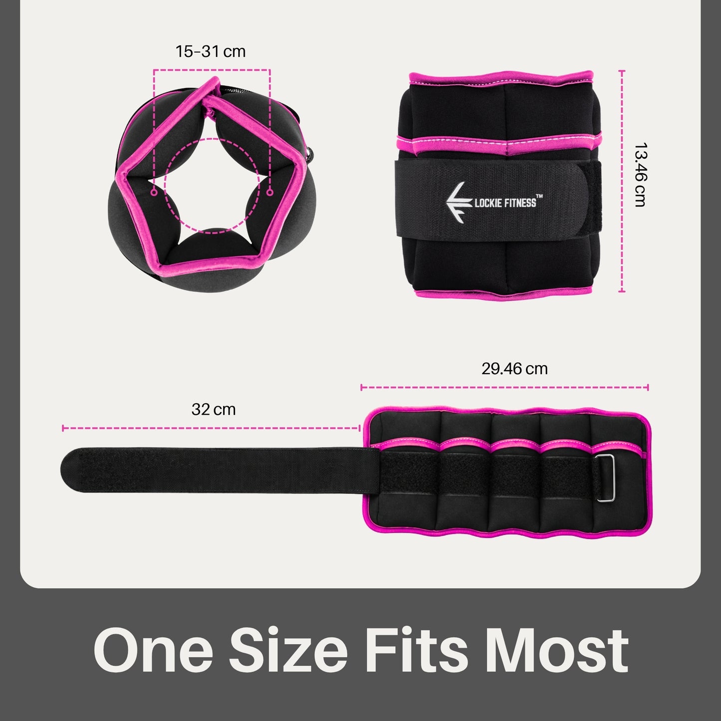 Lockie Fitness Ankle Weights & Wrist Weights Pair, Adjustable 0.9-3.2 kg, Neoprene Ankle Weights Women, Men & Kids, Pilates Weights, Leg Weights, Weights for Walking, Jogging & Home Workouts (Pink)