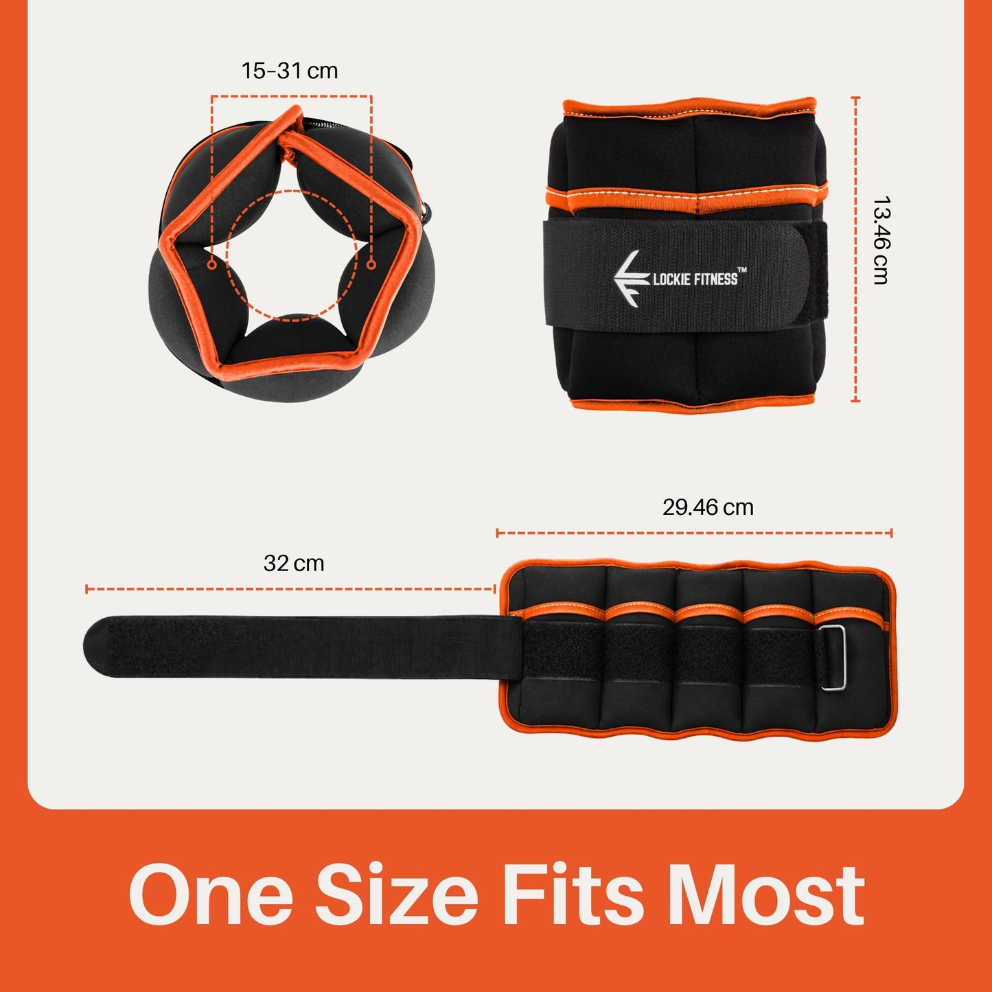Lockie Fitness Ankle Weights & Wrist Weights Pair, Adjustable 0.9-3.2 kg, Neoprene Ankle Weights Women, Men & Kids, Pilates Weights, Leg Weights, Weights for Walking, Jogging & Home Workouts (Orange)