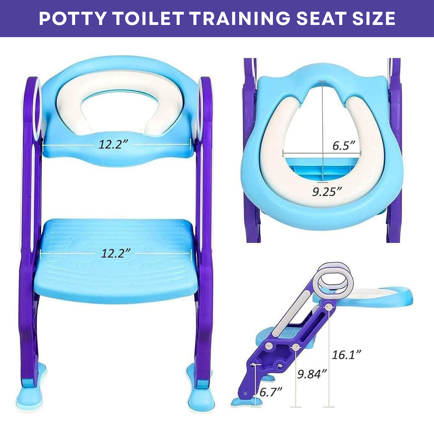 Straame Toddler Toilet Ladder Seat - Adjustable Potty-Training Seat, Soft Cushion Seat and Anti-Slip Steps Design - Easy to Install Portable Children Potty Training Chair (Blue-Purple)
