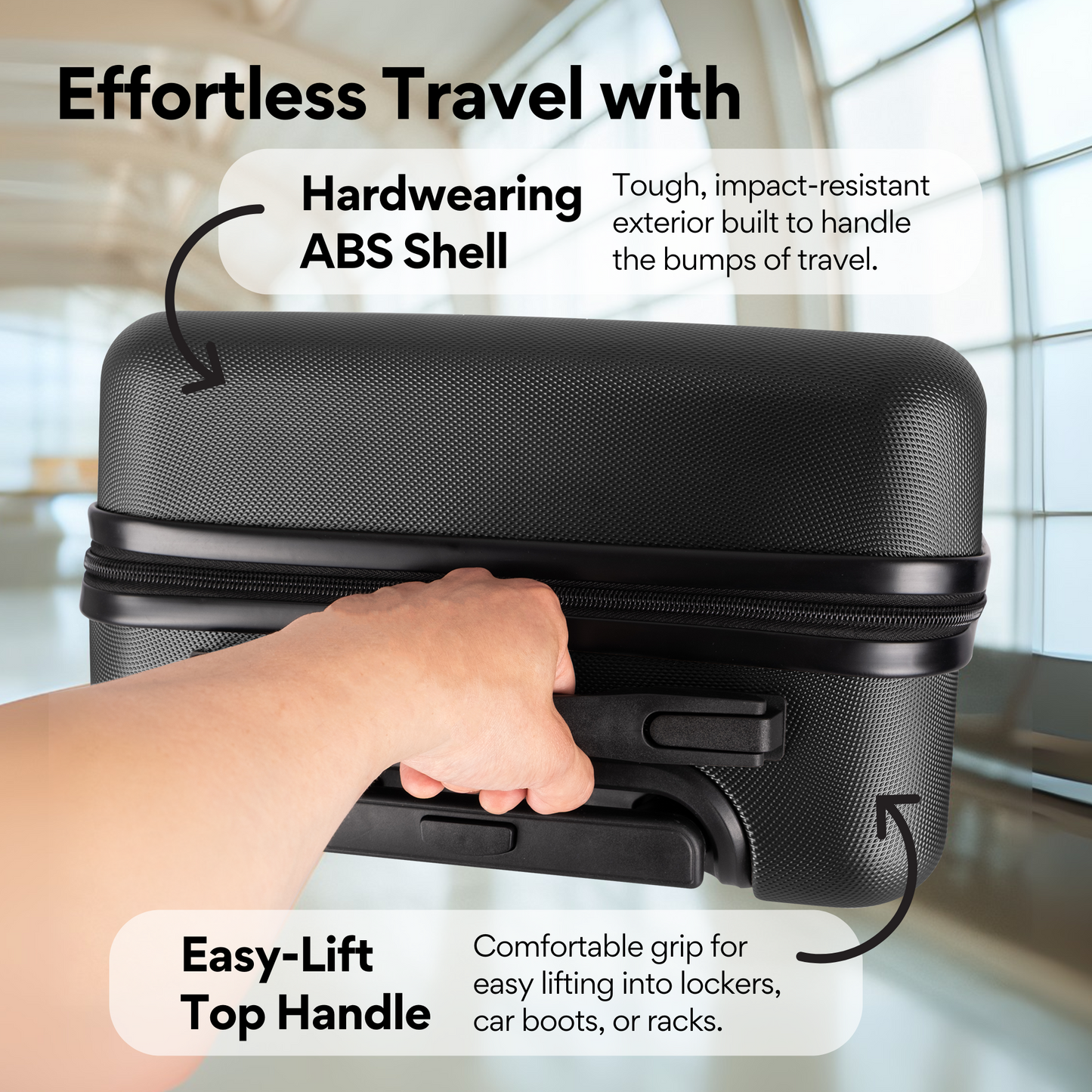 WORLD EXPLORER Cabin Suitcase ABS Hard Shell 360° Spinner Wheels & Com-bination Lock Lightweight 30L Underseat Cabin Luggage and Suitcase EasyJet Per-sonal Item Travel Bag (Black, 45x35x20 CM)