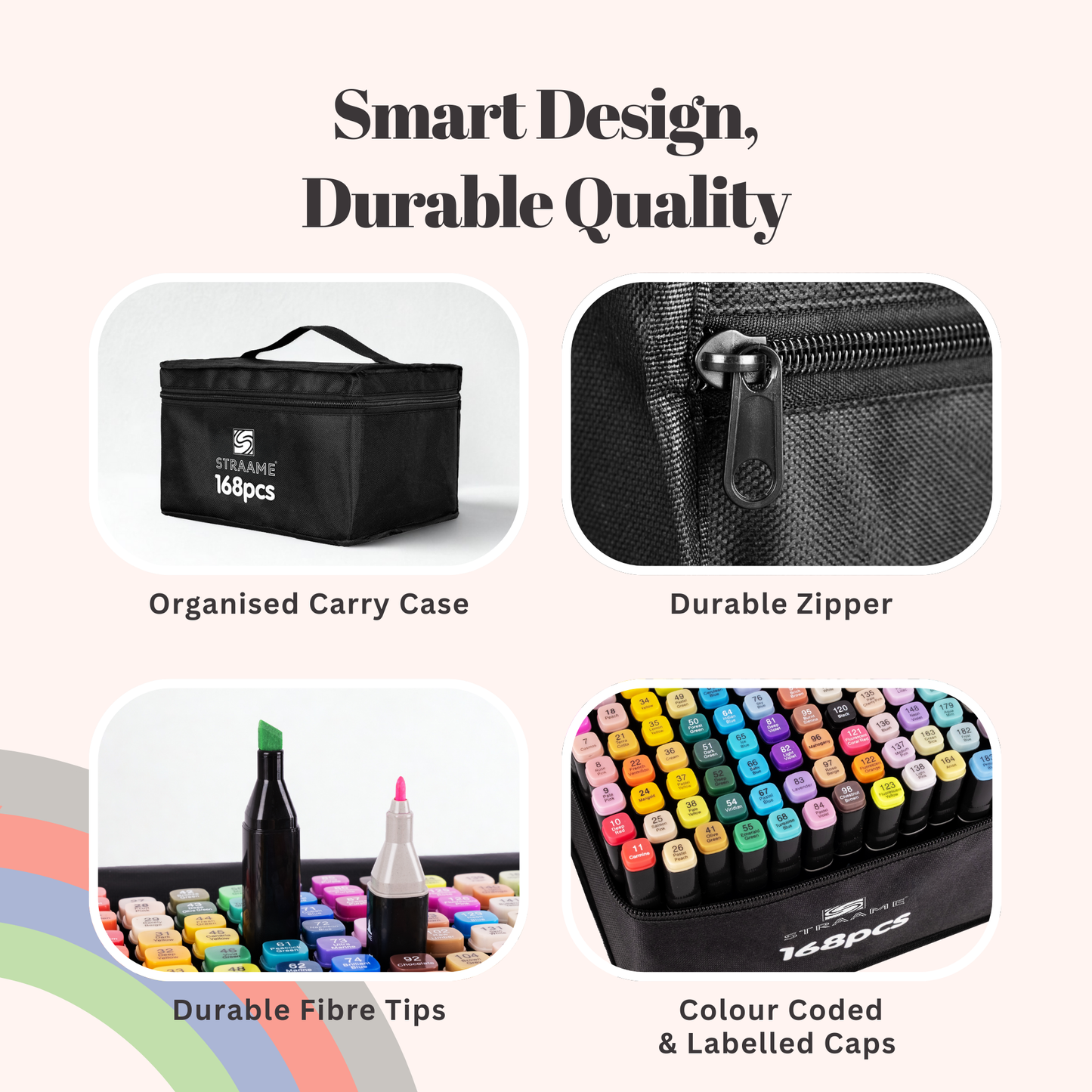 Straame Alcohol Markers – 168 Dual-Tip Pens, Fine (1mm) & Chisel (6mm) Nibs, Double-Ended Art Pens for Drawing, Sketching, Manga & Anime, With Durable Carry Case(Paint Markers - 168 pcs)