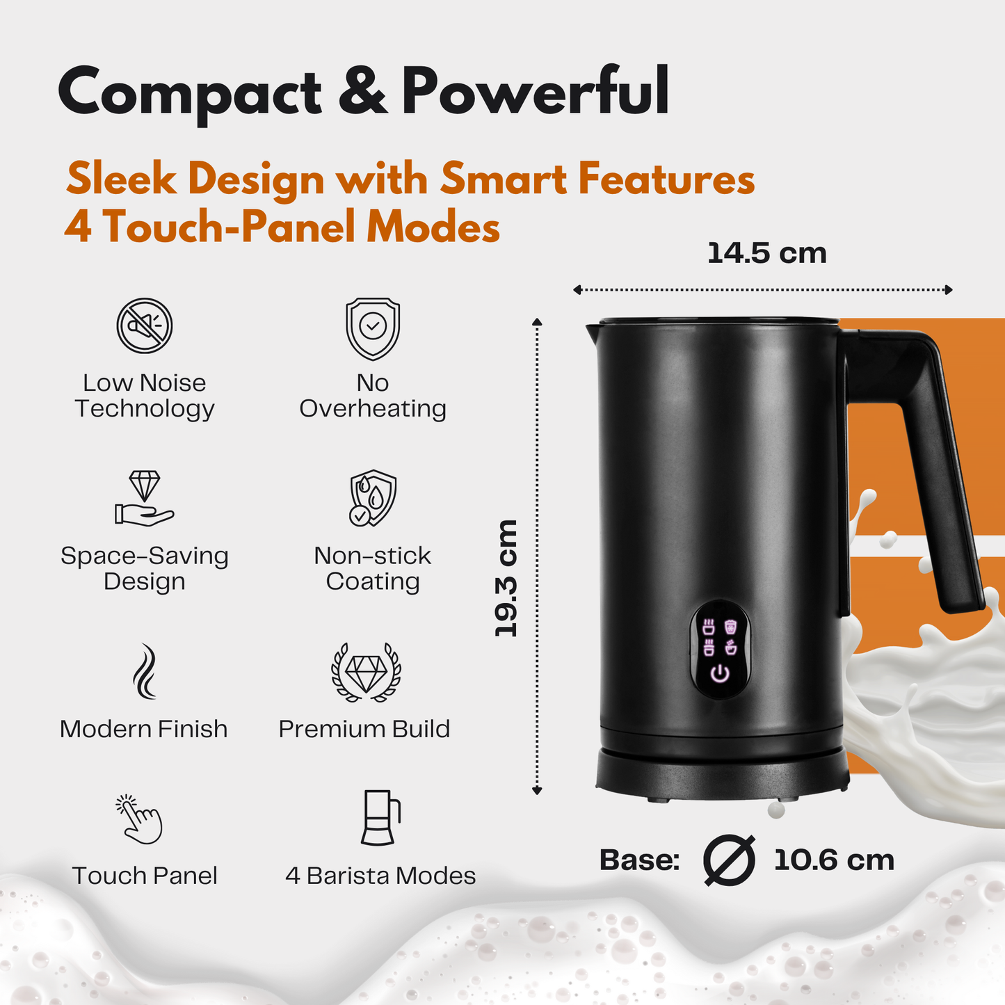 Straame Electric Milk Frother – Professional Automatic Foam Maker For Lattes, Cappuccinos & Hot Chocolates, Stainless Steel, Whisk & Froth In Seconds, 4 Modes & Touch-Panel Control, Auto Shut-Off