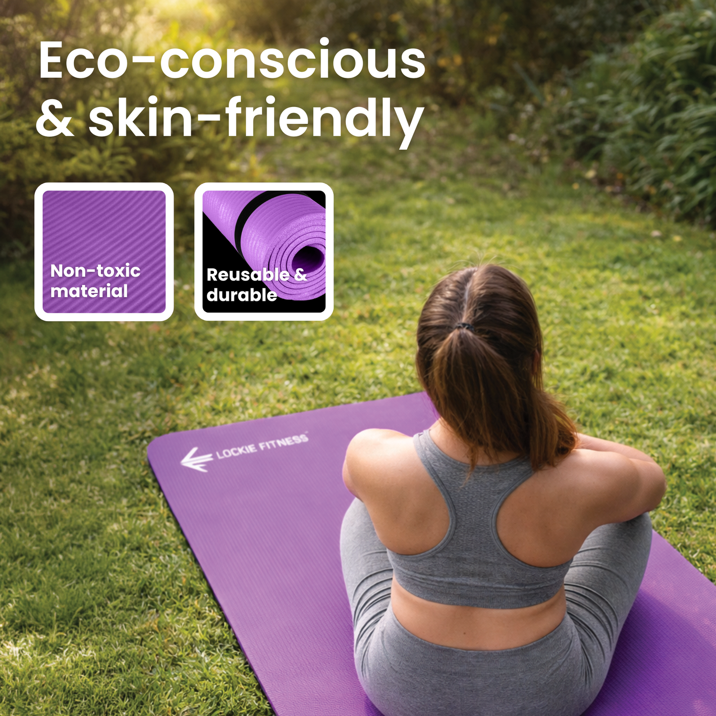 Lockie Fitness Yoga Mat 8 mm Thick, Non Slip Exercise Mat for Women and Men, TPE Foam Pilates Mat, Gym Mat for Home Workout, Yoga, Pilates, Exercise & Gymnastics, 180 x 60 cm - Purple